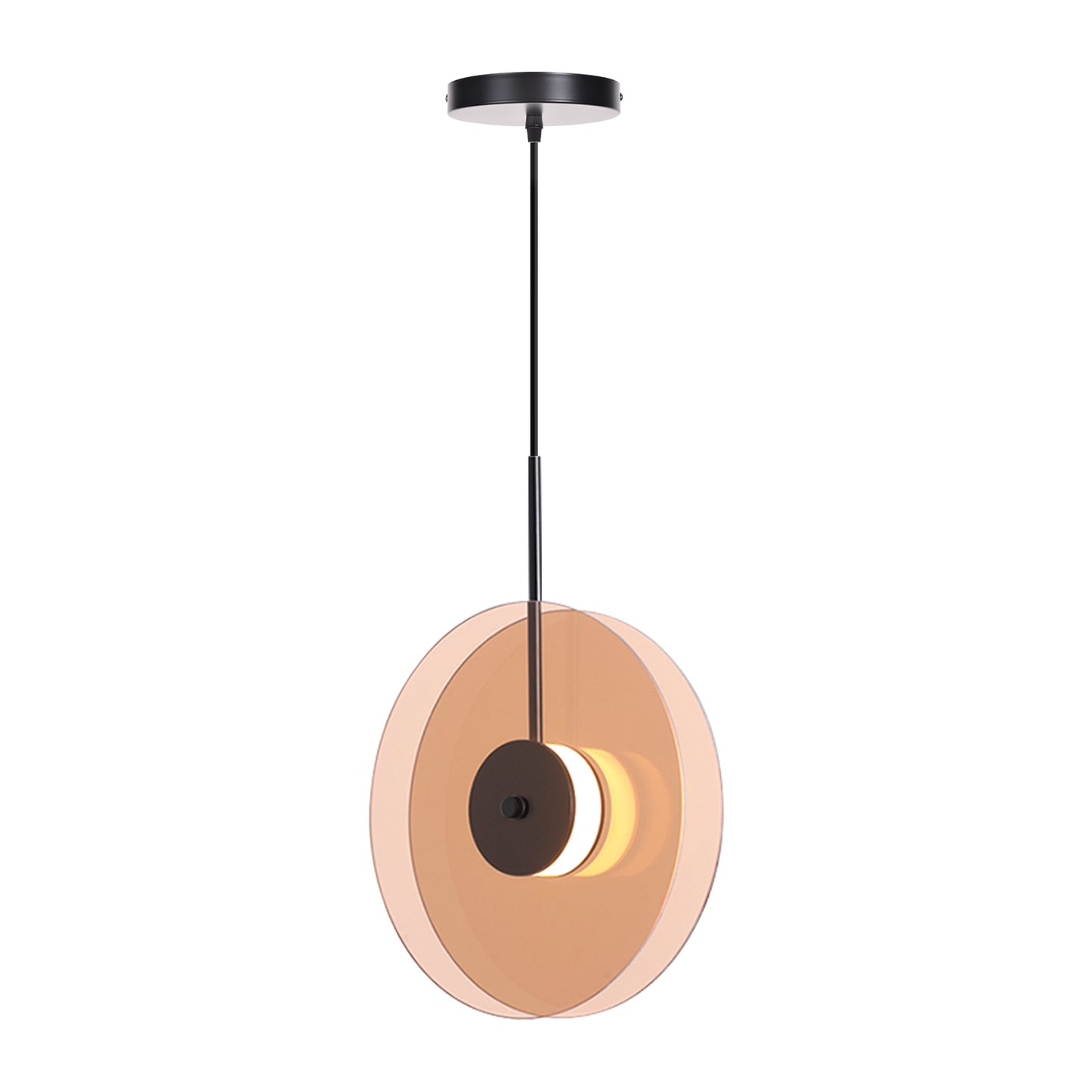 (X)Vertical Nordic Postmodern Glass Disc Pendant Light - Flying Saucer Chandelier for Dining Room, Bedroom, Bar, Amber