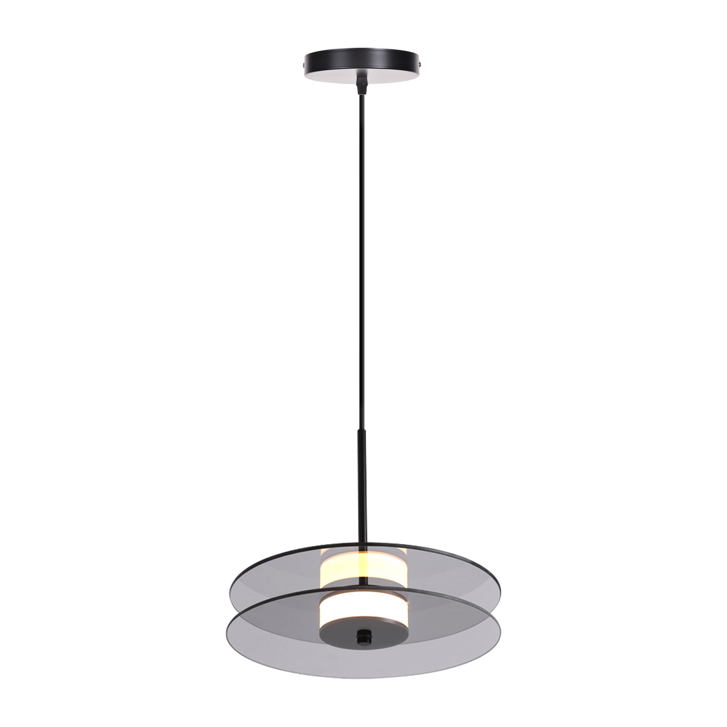 (X) Horizontal Nordic Postmodern Glass Disc Pendant Light -Flying Saucer Chandelier for Dining Room, Bedroom, Bar, Smoke Grey