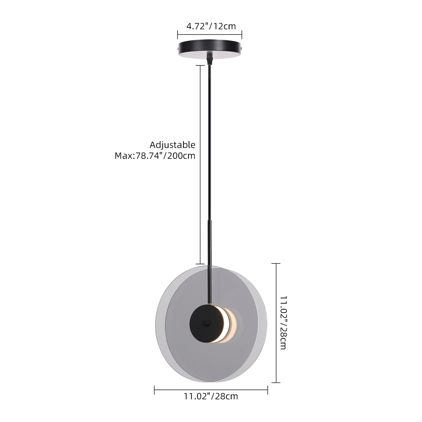 (X)Vertical Nordic Postmodern Glass Disc Pendant Light - Flying Saucer Chandelier for Dining Room, Bedroom, Bar, Smoke Grey
