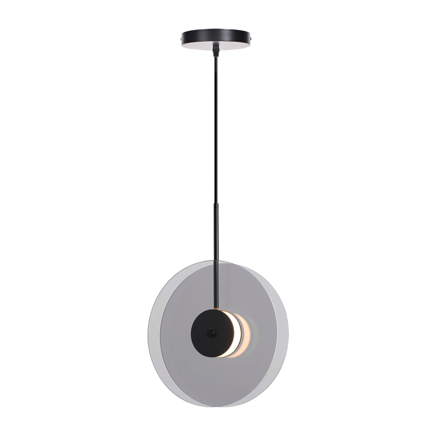 (X)Vertical Nordic Postmodern Glass Disc Pendant Light - Flying Saucer Chandelier for Dining Room, Bedroom, Bar, Smoke Grey
