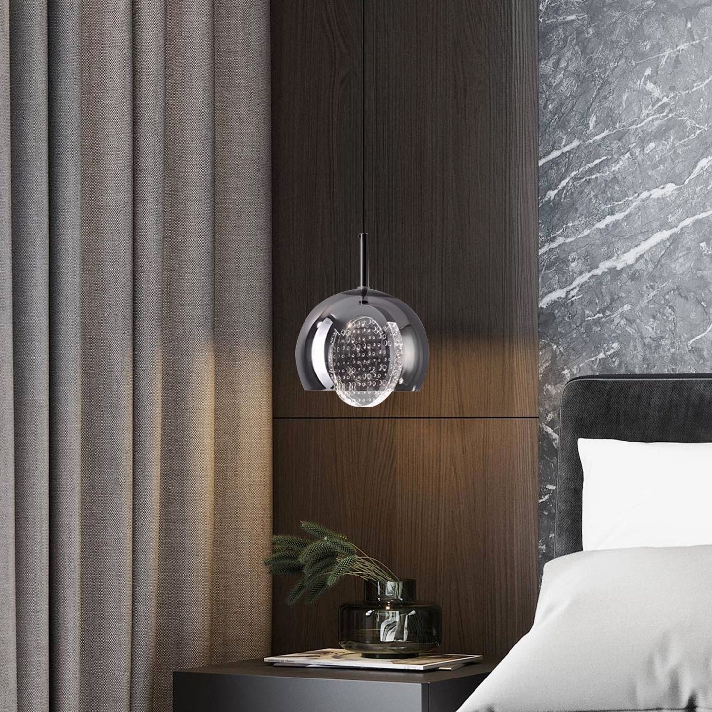 (X)Solid Copper Italian Minimalist Pendant Light - Acrylic & Glass Ceiling Lamp for Bedroom, Dining Room, Entryway Style D