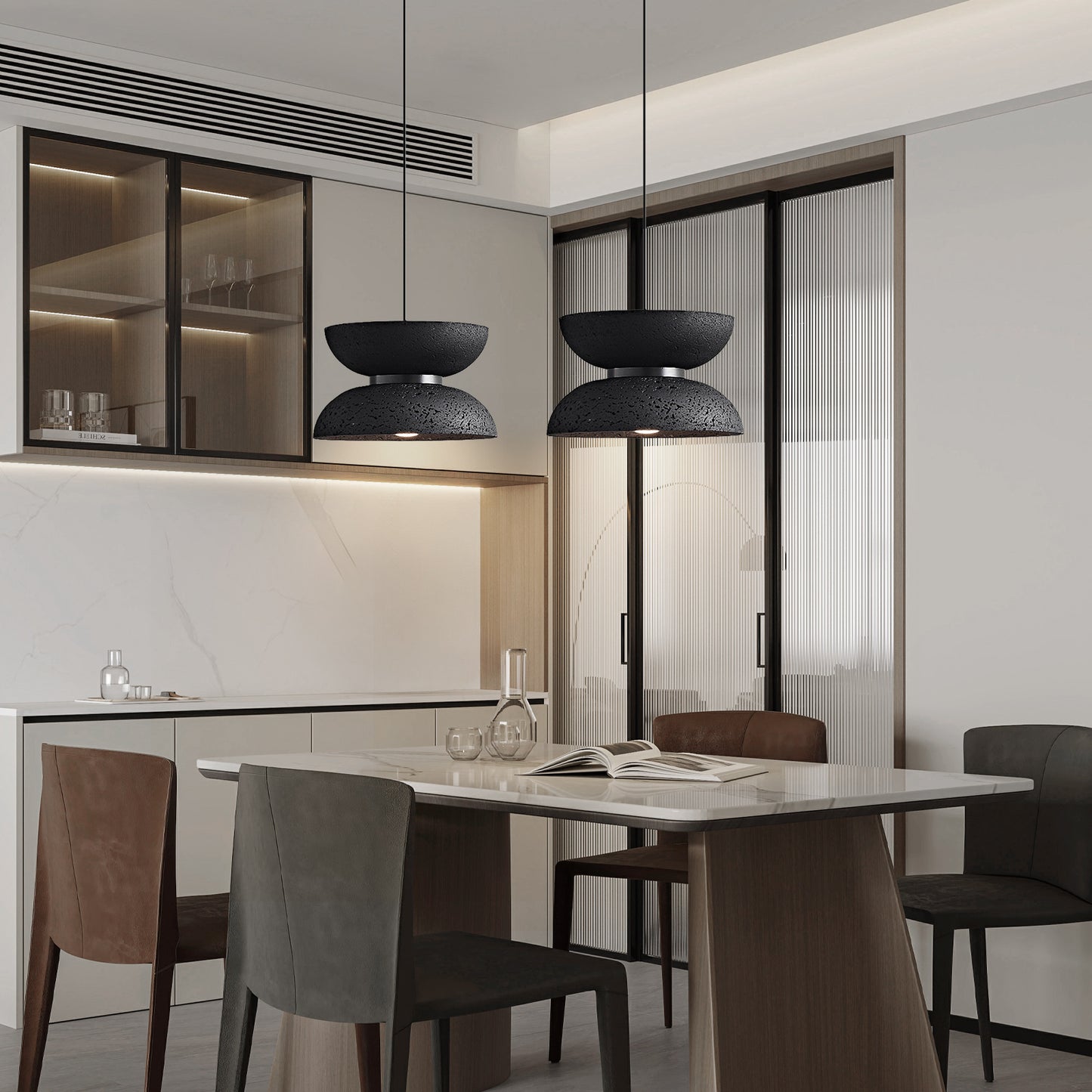 (X)Solid Copper Italian Minimalist Pendant Light - Black Onyx Stone and Glass Ceiling Lamp for Bedroom, Dining Room, Entryway Style G