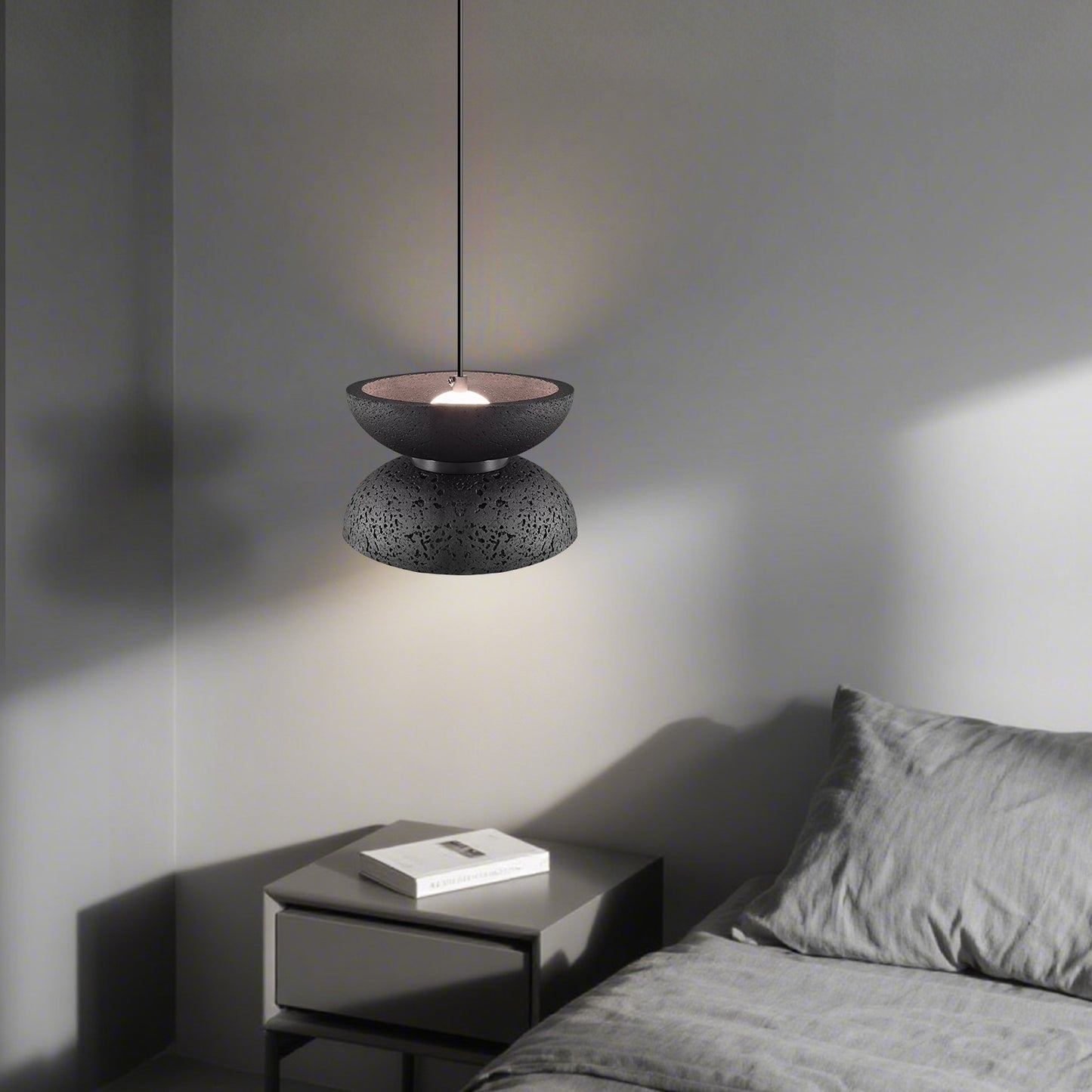 (X)Solid Copper Italian Minimalist Pendant Light - Black Onyx Stone and Glass Ceiling Lamp for Bedroom, Dining Room, Entryway Style G