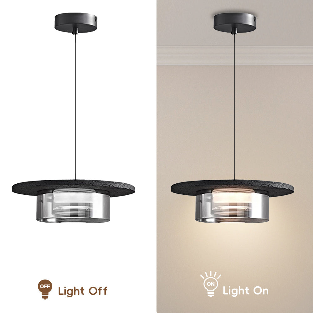 (X)Solid Copper Italian Minimalist Pendant Light - Black Onyx Stone and Glass Ceiling Lamp for Bedroom, Dining Room, Entryway Style A