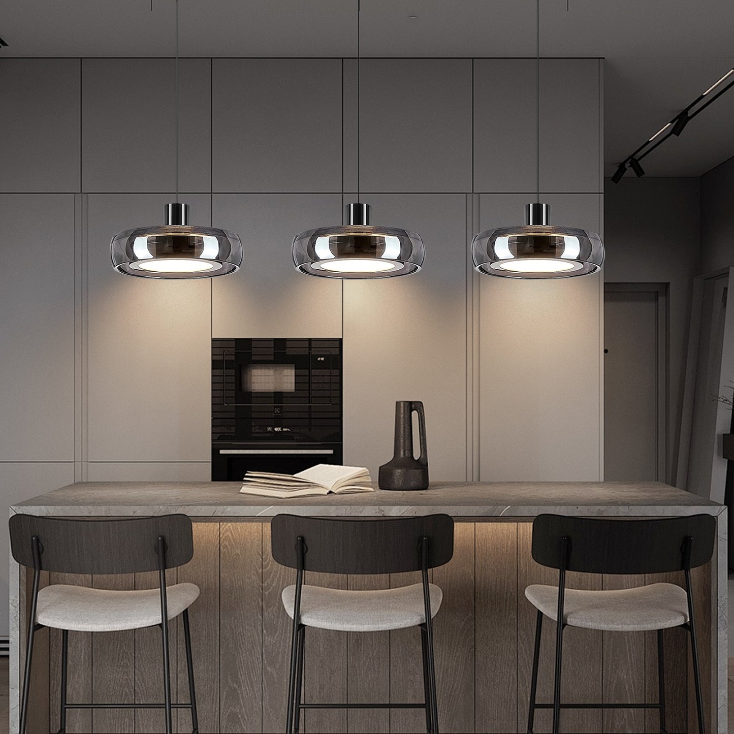 (X)Modern Minimalist Liftable LED Glass Pendant Light Chandelier | Adjustable Height for Living Room, Dining Room, Bedroom and Study