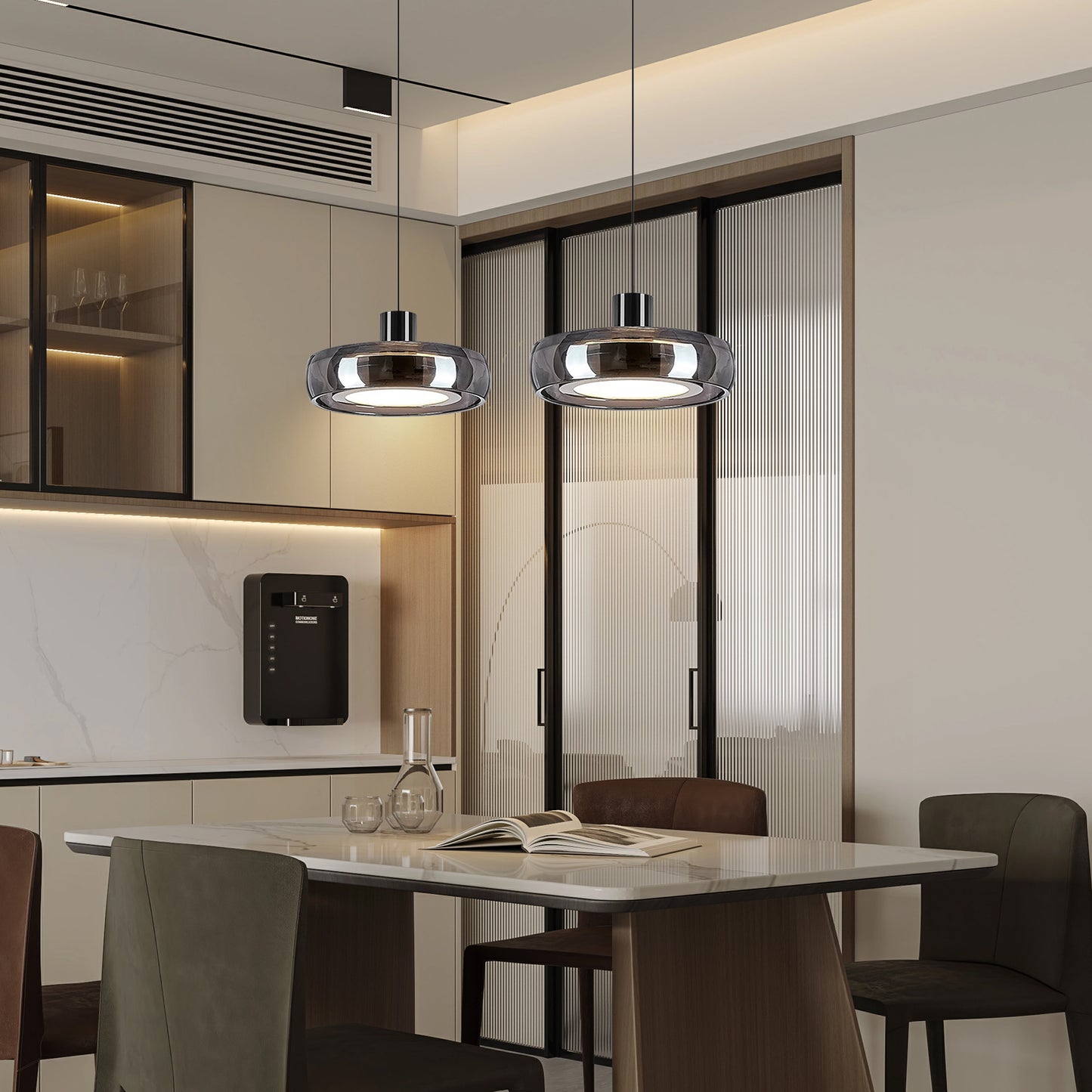 (X)Modern Minimalist Liftable LED Glass Pendant Light Chandelier | Adjustable Height for Living Room, Dining Room, Bedroom and Study