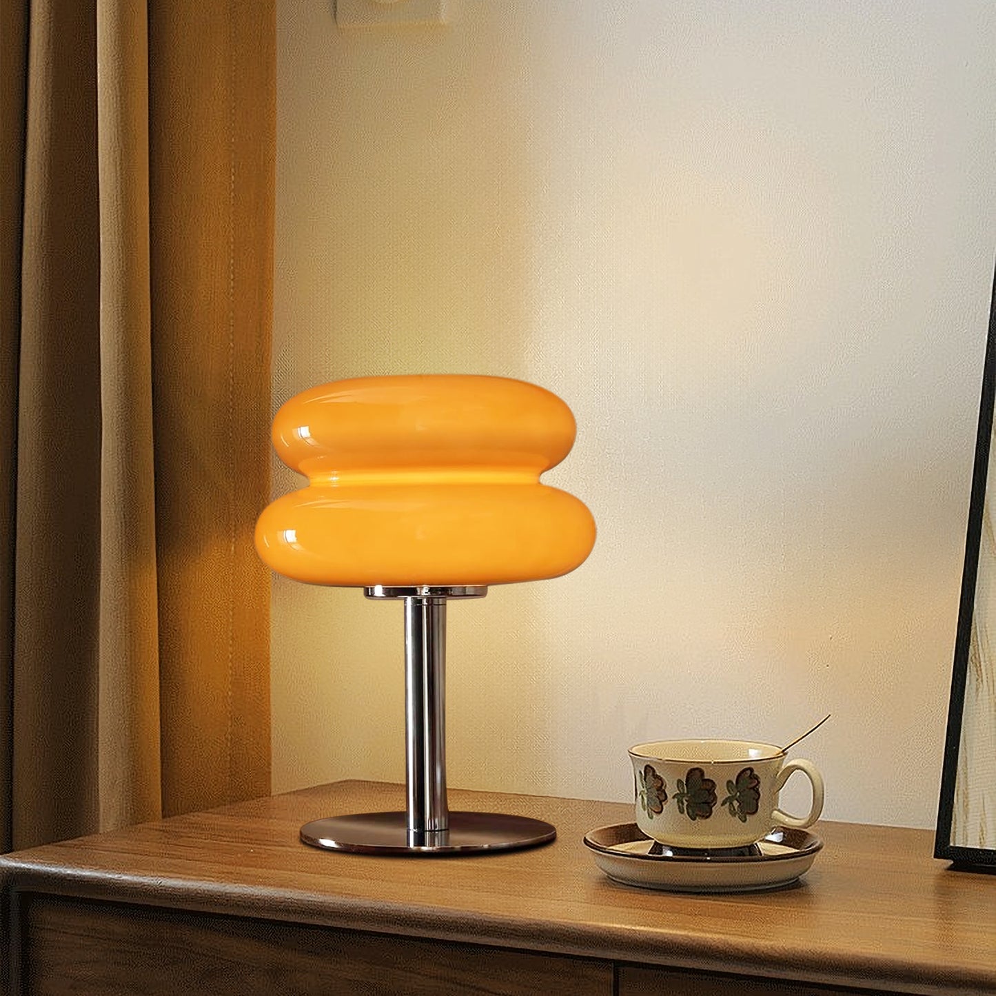 (X)Medieval Mushroom Table Lamp - Retro Egg Tart Design, 3-Color Dimmable LED Glass Light for Bedroom and Living Room ,Copper