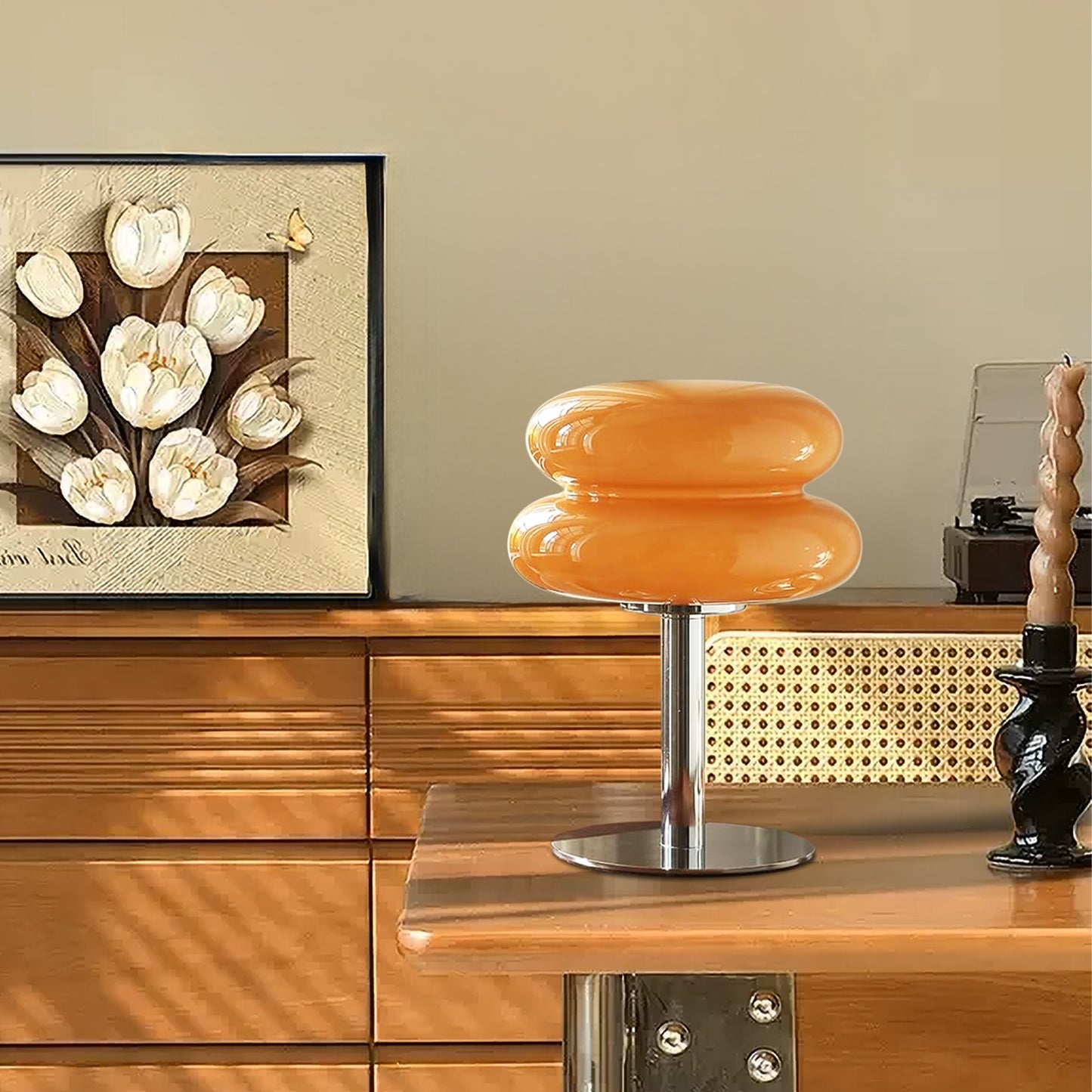 (X)Medieval Mushroom Table Lamp - Retro Egg Tart Design, 3-Color Dimmable LED Glass Light for Bedroom and Living Room ,Copper