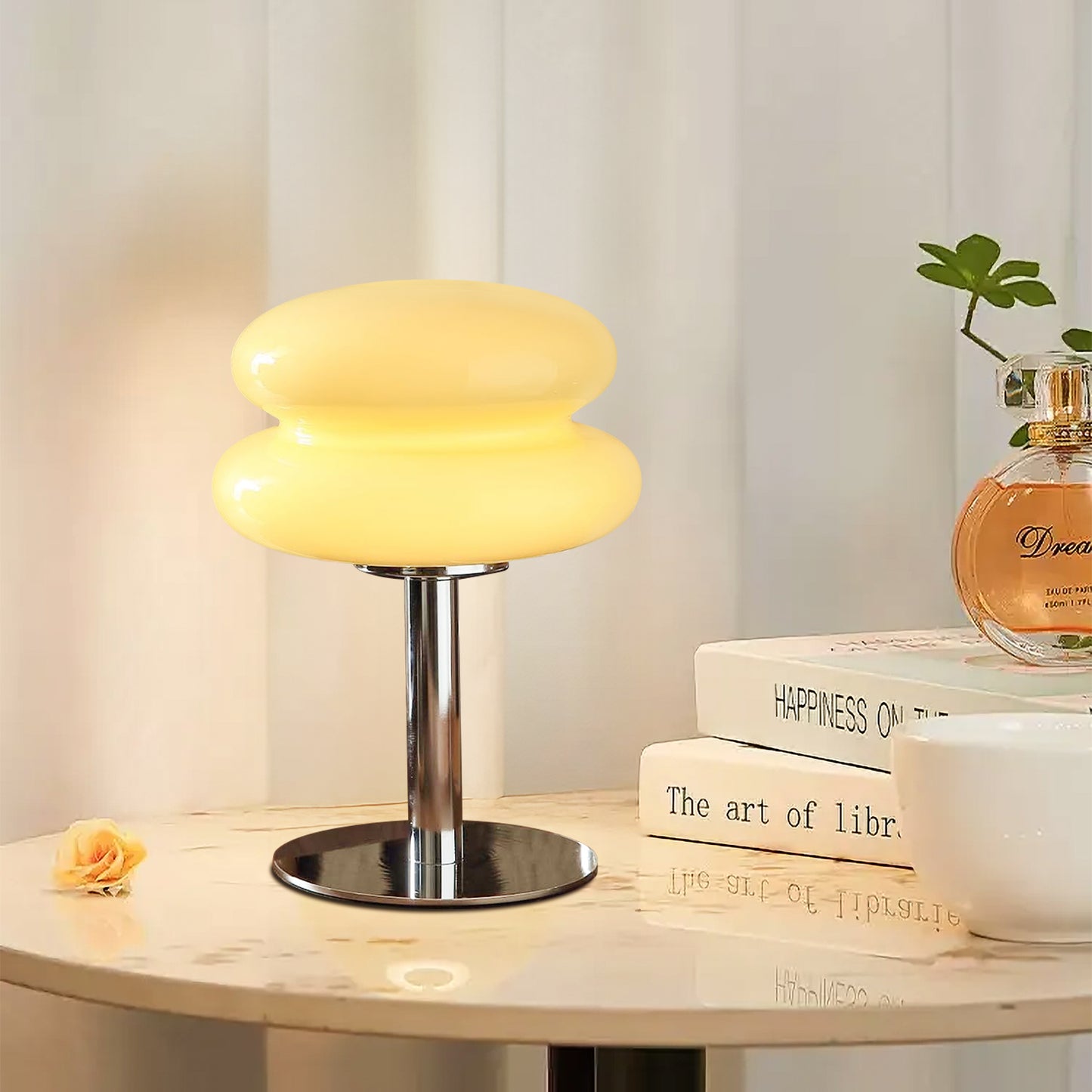 (X)Medieval Mushroom Table Lamp - Retro Egg Tart Design, 3-Color Dimmable LED Glass Light for Bedroom and Living Room ,Cream
