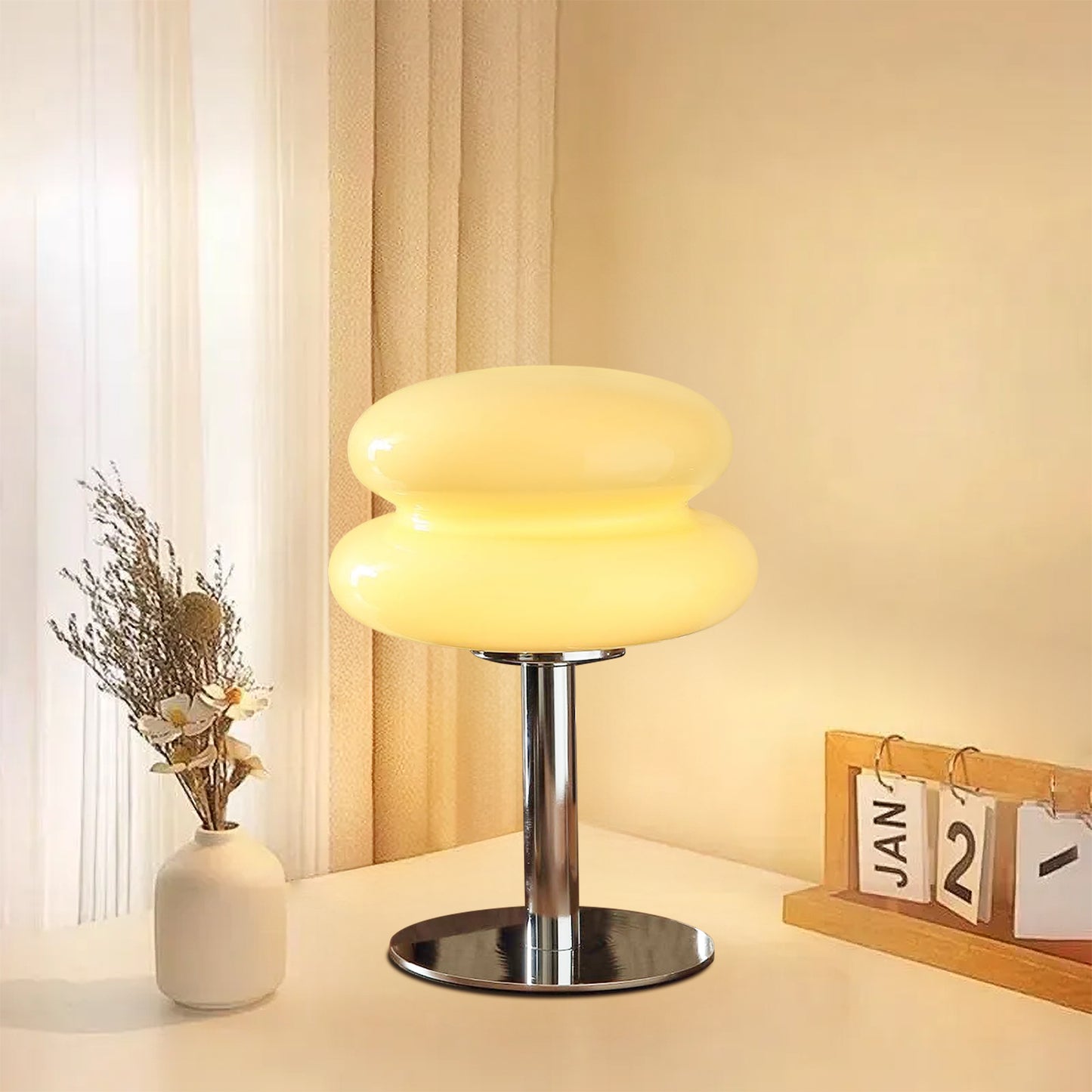 (X)Medieval Mushroom Table Lamp - Retro Egg Tart Design, 3-Color Dimmable LED Glass Light for Bedroom and Living Room ,Cream