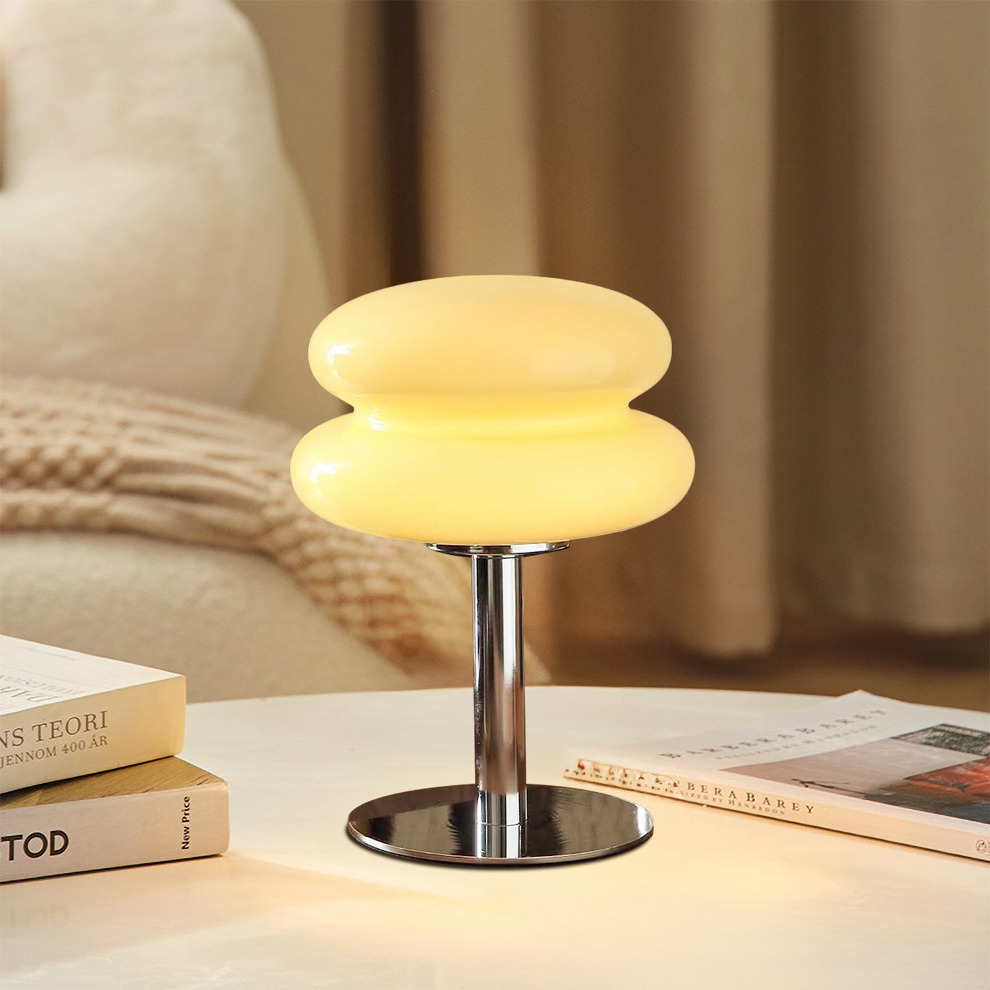 (X)Medieval Mushroom Table Lamp - Retro Egg Tart Design, 3-Color Dimmable LED Glass Light for Bedroom and Living Room ,Cream