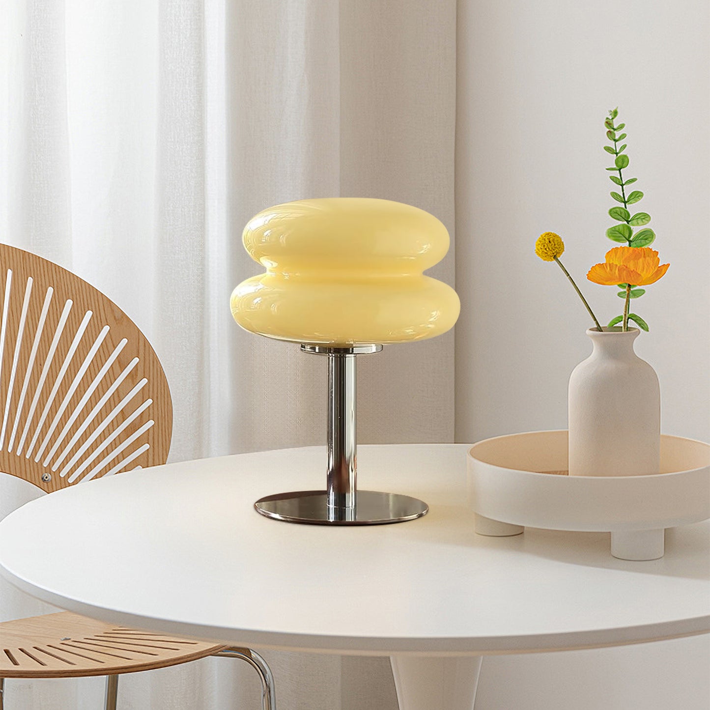 (X)Medieval Mushroom Table Lamp - Retro Egg Tart Design, 3-Color Dimmable LED Glass Light for Bedroom and Living Room ,Cream