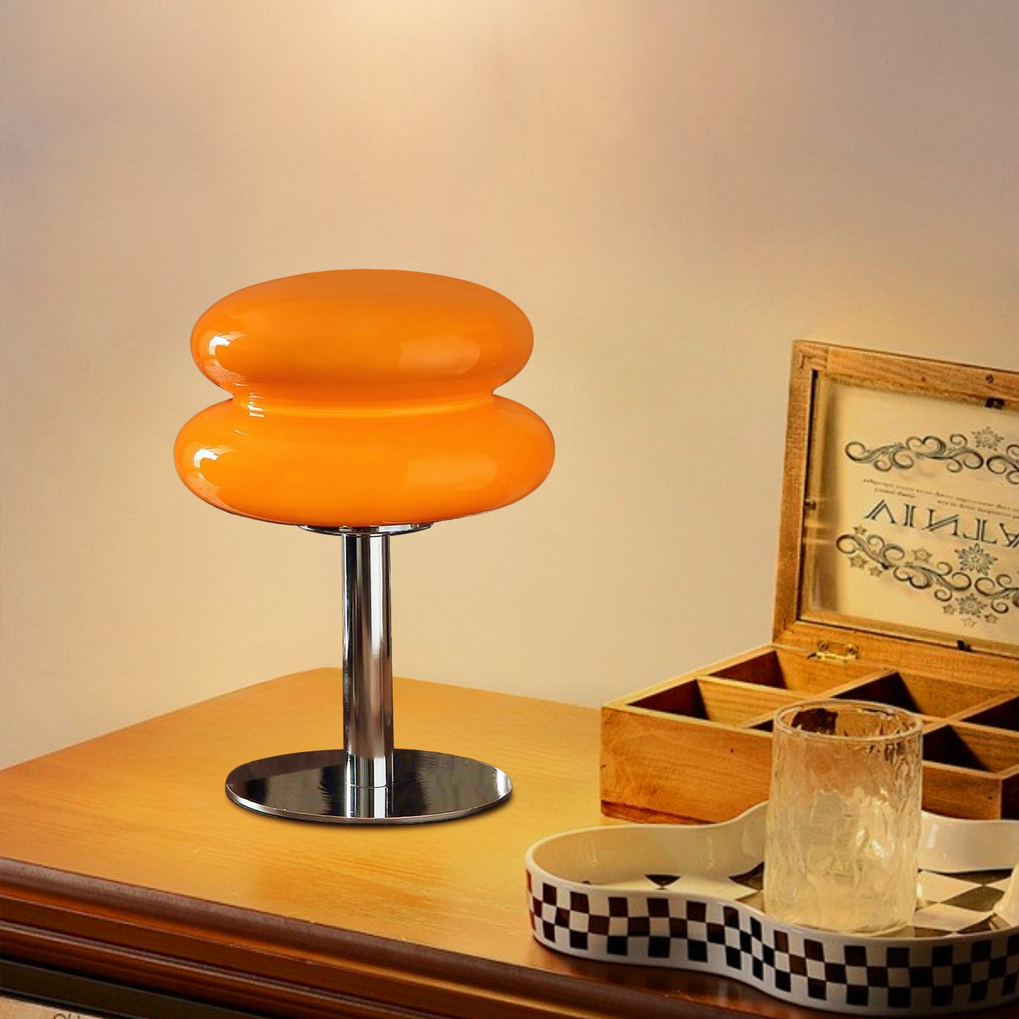 (X)Medieval Mushroom Table Lamp - Retro Egg Tart Design, 3-Color Dimmable LED Glass Light for Bedroom and Living Room ,Orange
