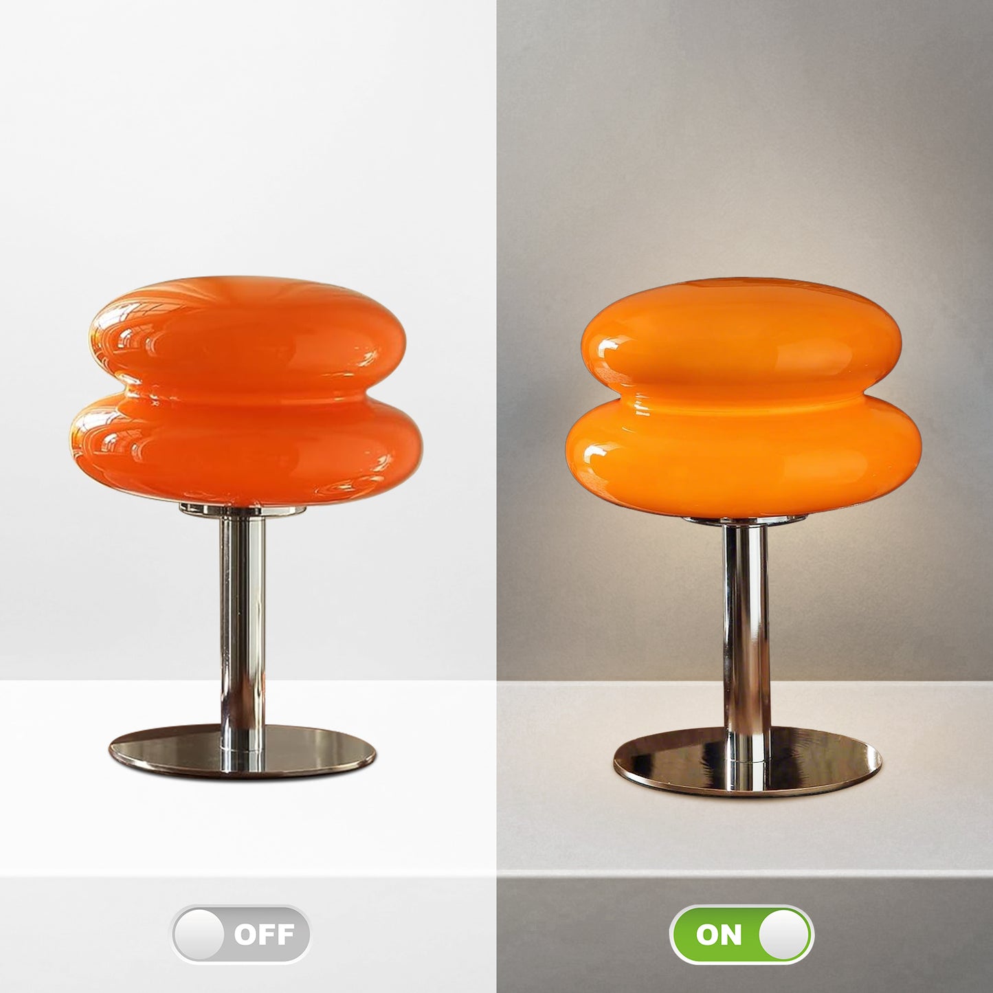 (X)Medieval Mushroom Table Lamp - Retro Egg Tart Design, 3-Color Dimmable LED Glass Light for Bedroom and Living Room ,Orange
