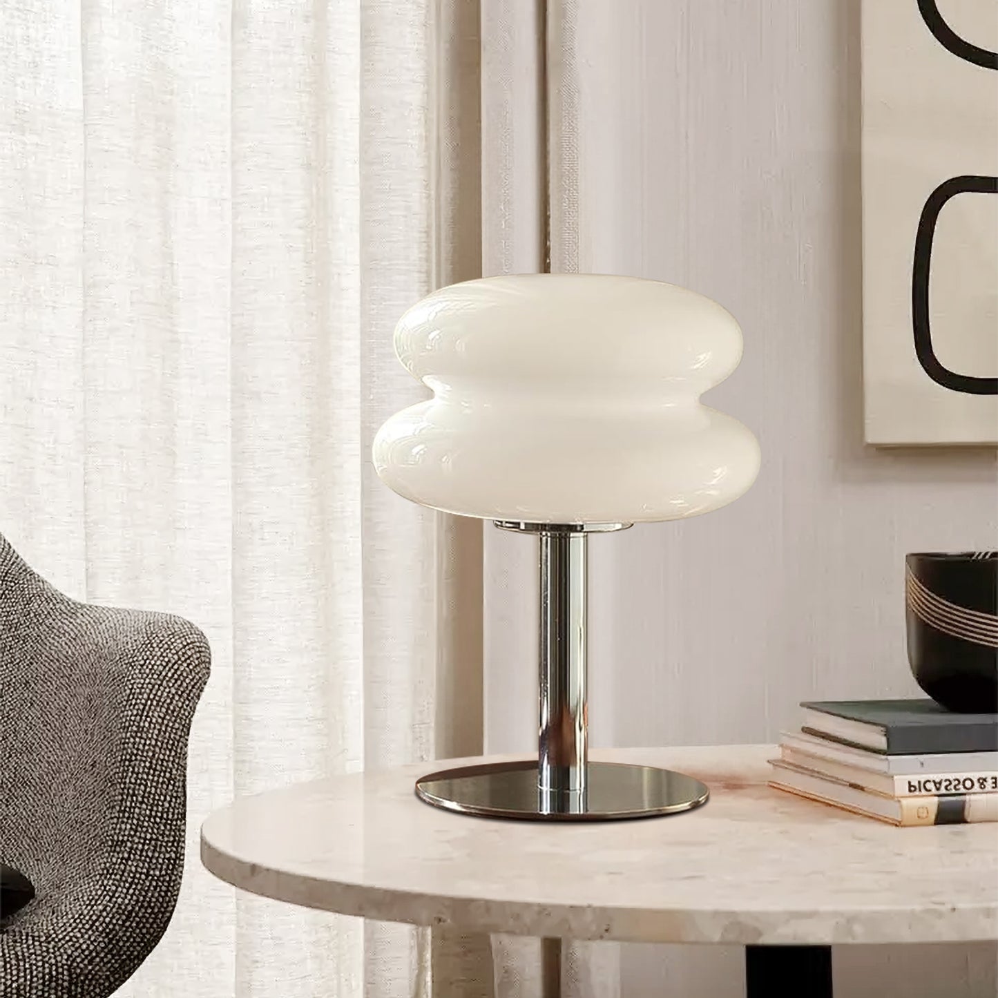 (X)Medieval Mushroom Table Lamp - Retro Egg Tart Design, 3-Color Dimmable LED Glass Light for Bedroom and Living Room ,White