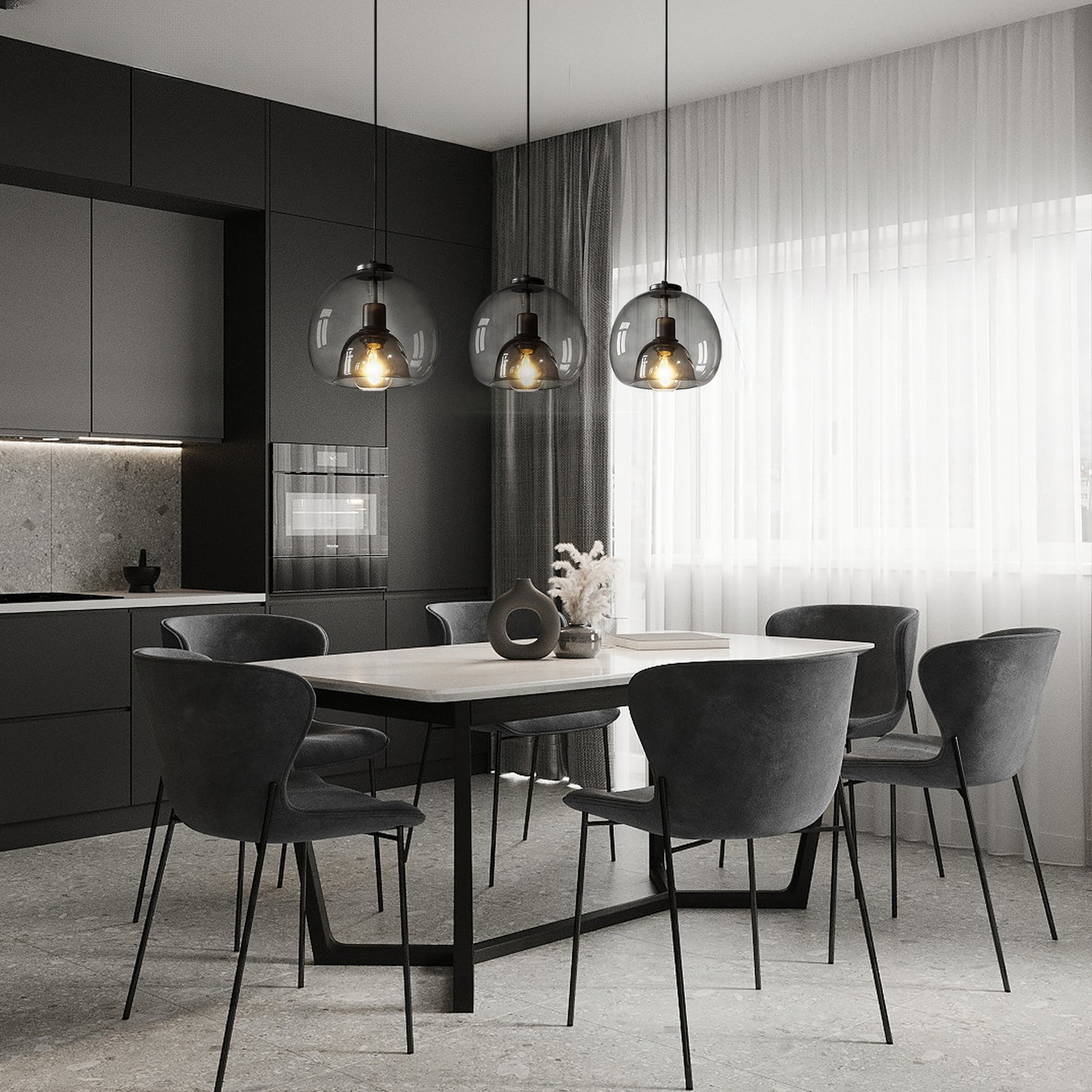 Modern Minimalist Pendant Light - Artistic Glass Shade with Sleek Metal Frame for Dining Room, Bedroom, Living Room