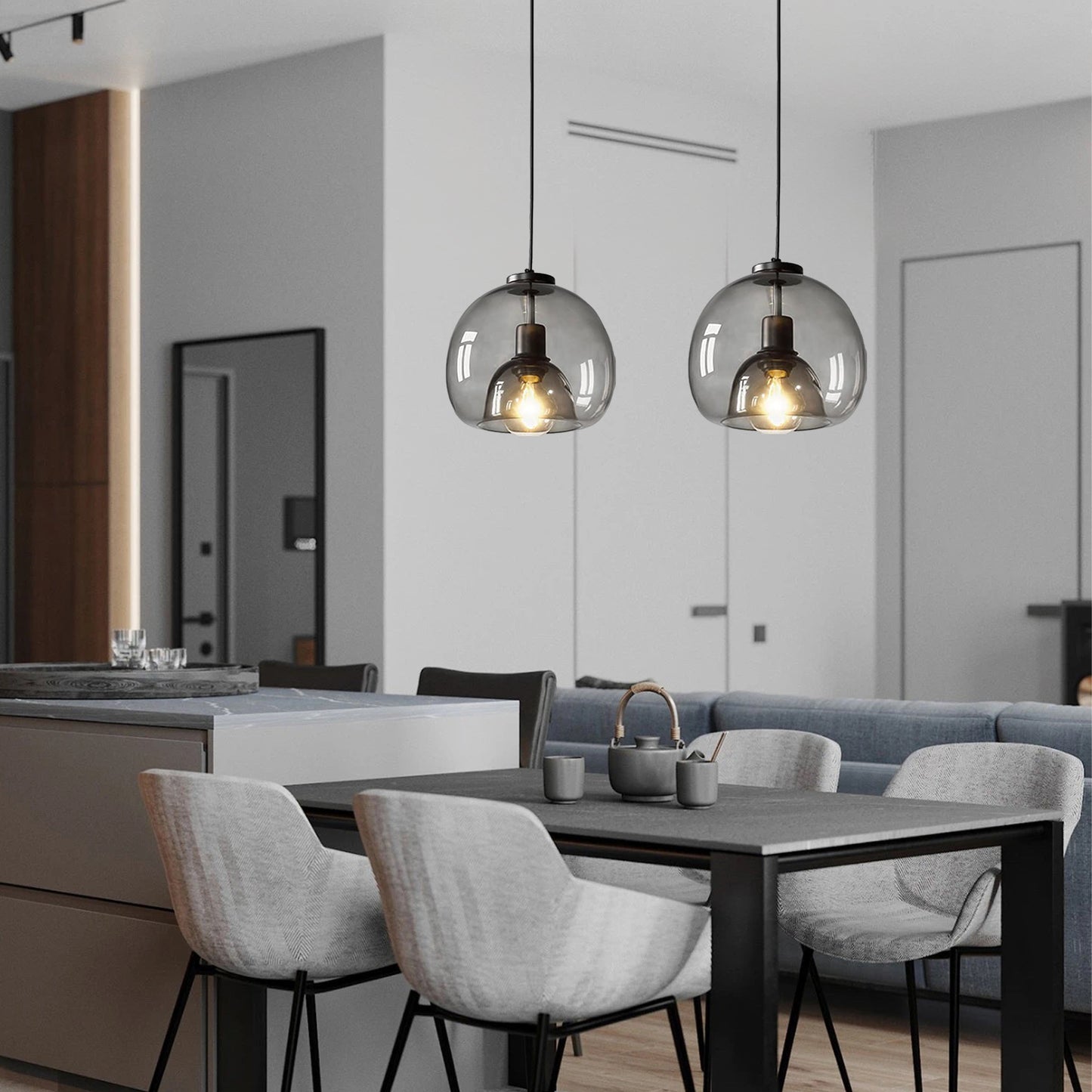 Modern Minimalist Pendant Light - Artistic Glass Shade with Sleek Metal Frame for Dining Room, Bedroom, Living Room