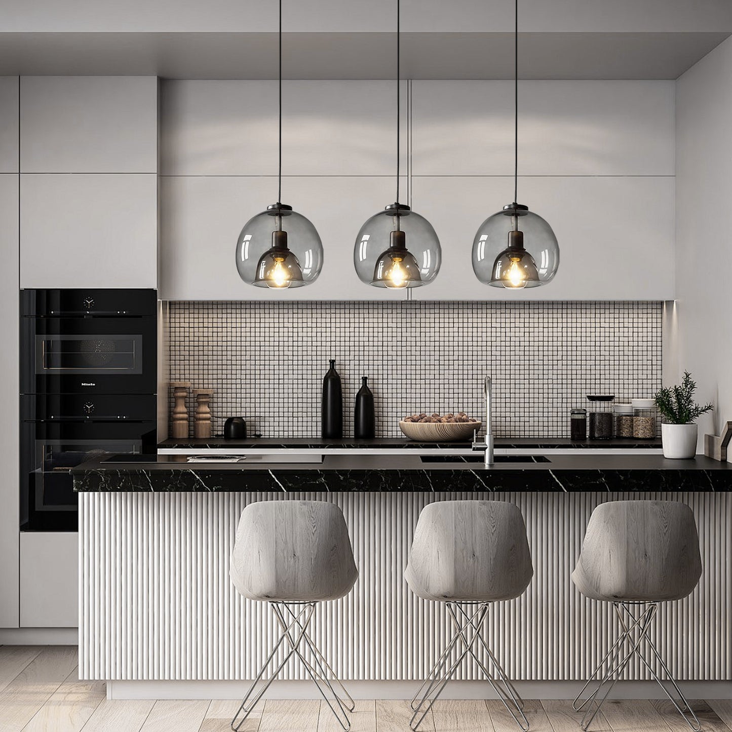 Modern Minimalist Pendant Light - Artistic Glass Shade with Sleek Metal Frame for Dining Room, Bedroom, Living Room