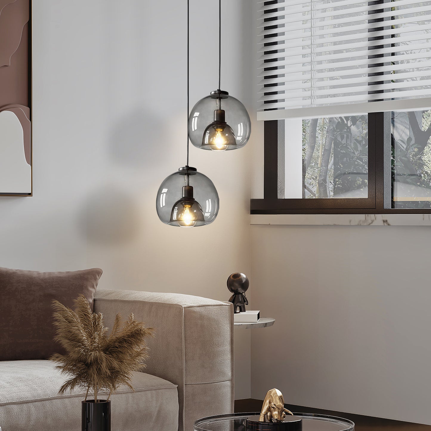 Modern Minimalist Pendant Light - Artistic Glass Shade with Sleek Metal Frame for Dining Room, Bedroom, Living Room