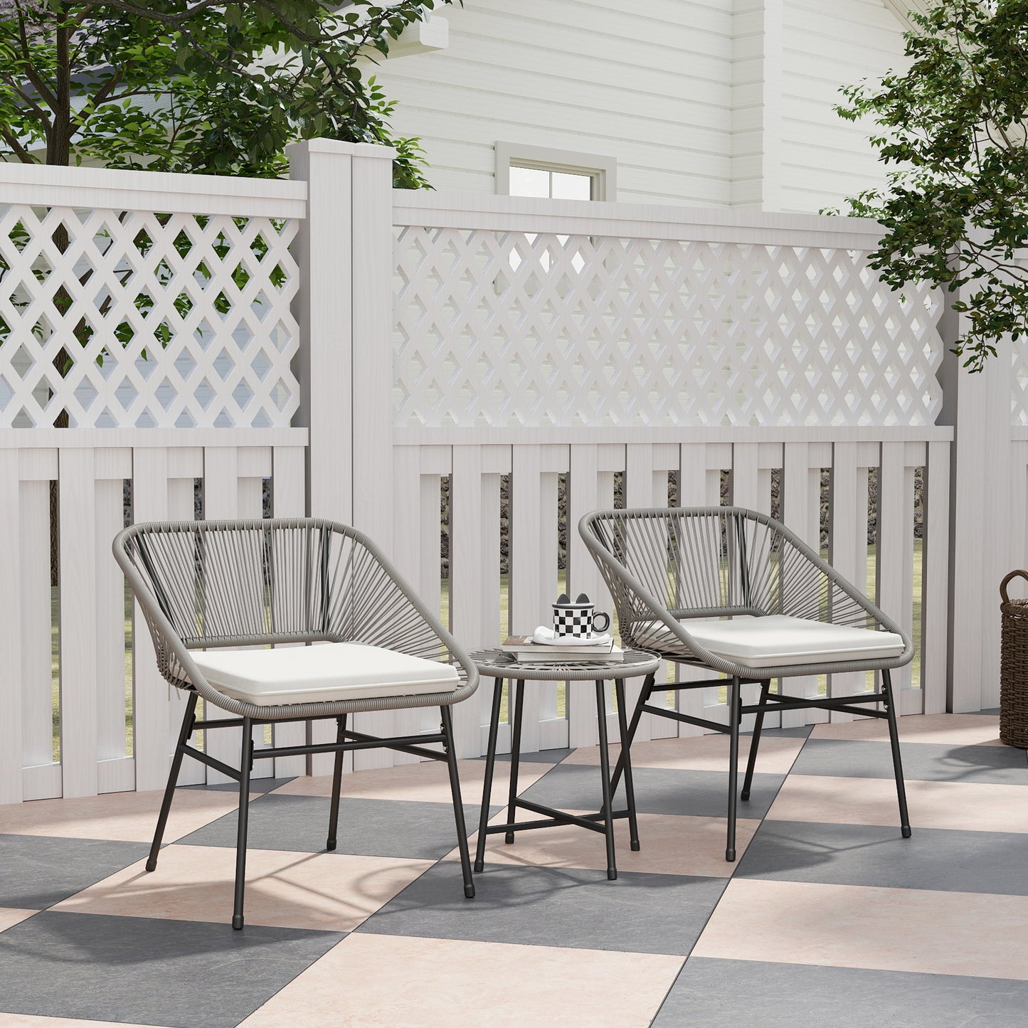 Poly rattan garden furniture set, outdoor lounge balcony furniture, 3-piece seating set, weatherproof garden lounge chairs for garden, patio, balcony