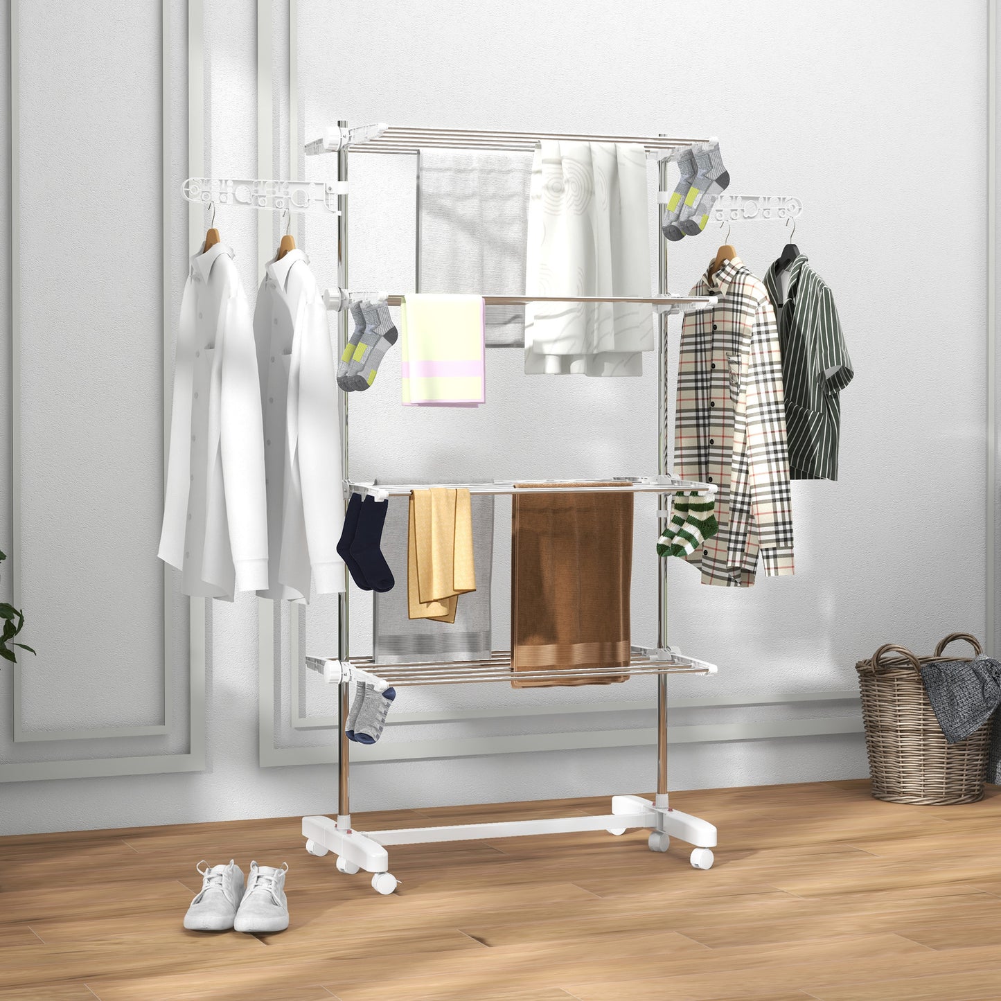 mobile clothes rack, 142 x 55 x 172 cm, foldable (4 levels), with wheels, locking function, ABS
