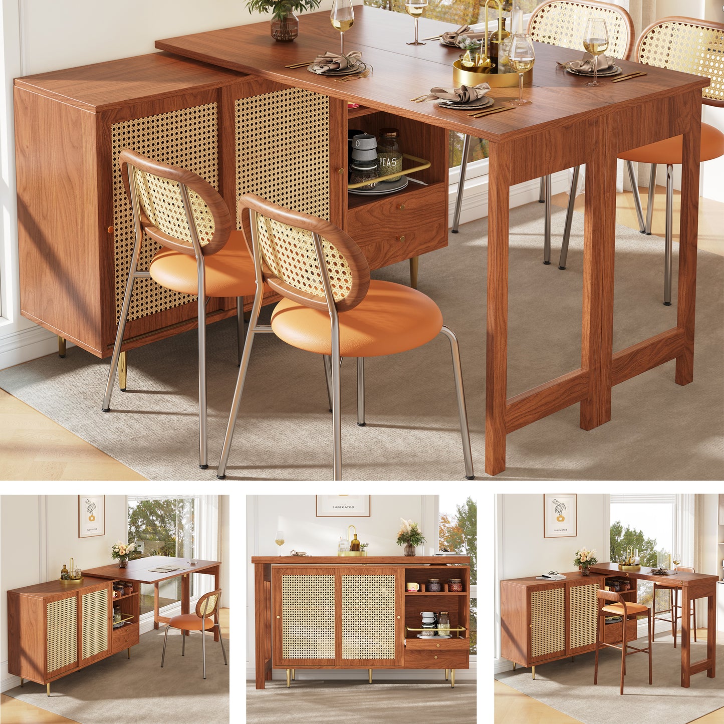 Brown 360° Rotating Expandable Bar Table-A Versatile Home Essential
