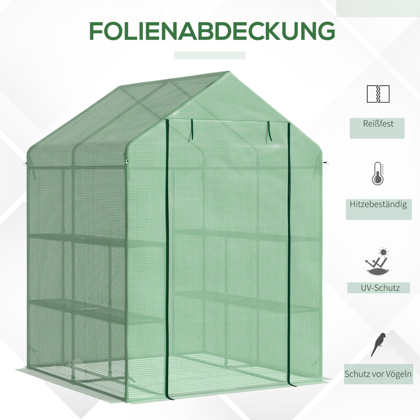 Walk-in greenhouse with 8 shelves for tomatoes, steel & PE plastic, green, with door for optimal plant care