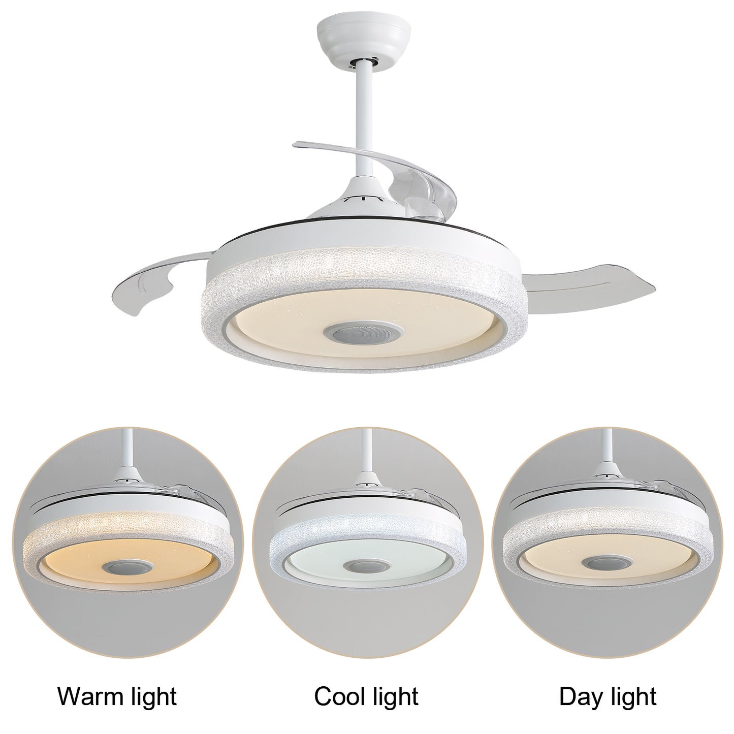 42" Modern Invisible Ceiling Fan with 3 ABS Blades, Reversible DC Motor & 32W LED Light, Remote Control
