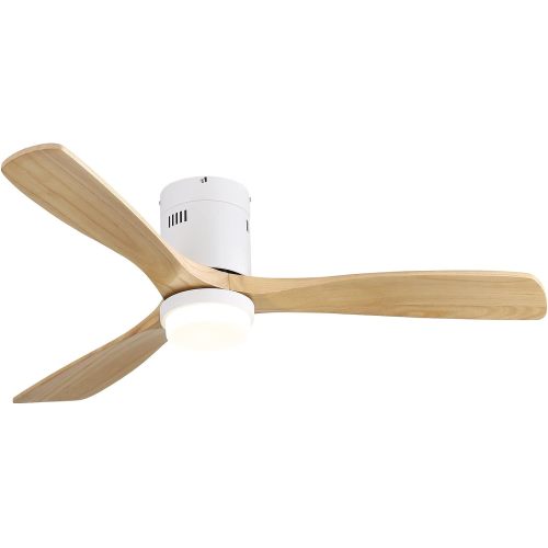 52" Decorative Ceiling Fan with 6-Speed Remote, White Solid Wood Blades & Reversible DC Motor for Living Room