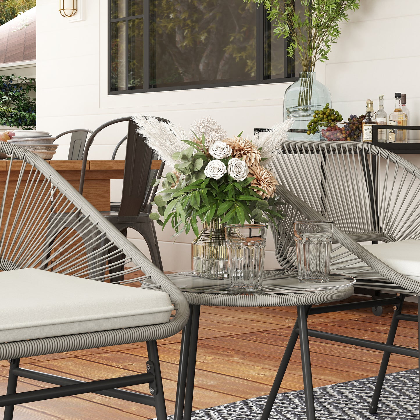 Poly rattan garden furniture set, outdoor lounge balcony furniture, 3-piece seating set, weatherproof garden lounge chairs for garden, patio, balcony