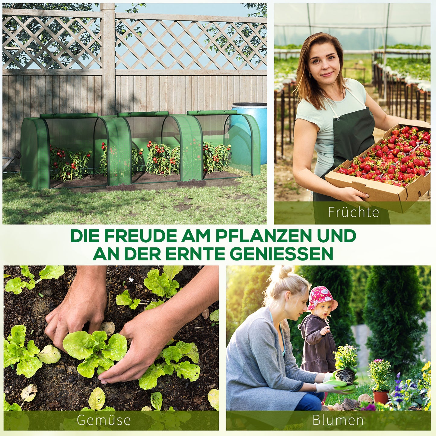 Plastic greenhouse with door 295x100x80 cm, plant house for plant cultivation made of steel & PE, green