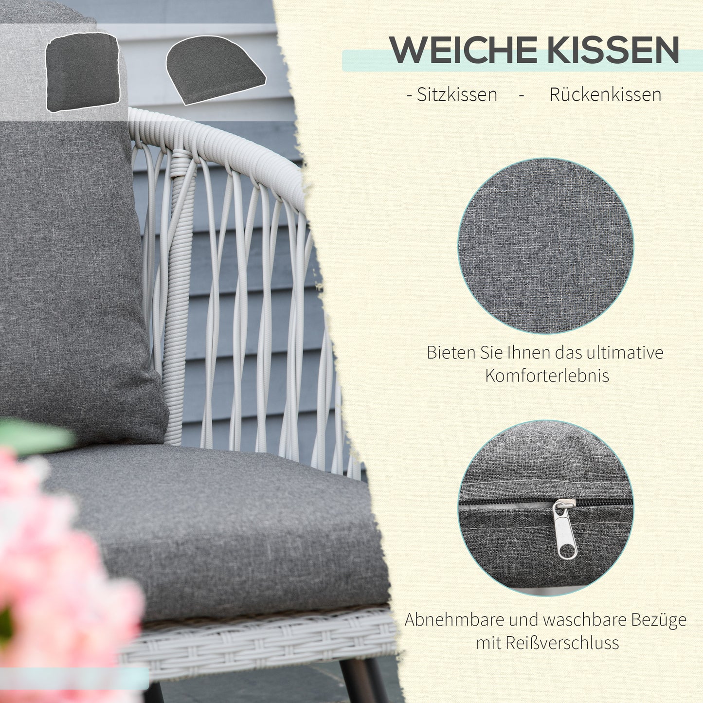 Poly rattan garden furniture set for 5 people, seating group with cushions, aluminium frame, grey, perfect for terraces and balconies