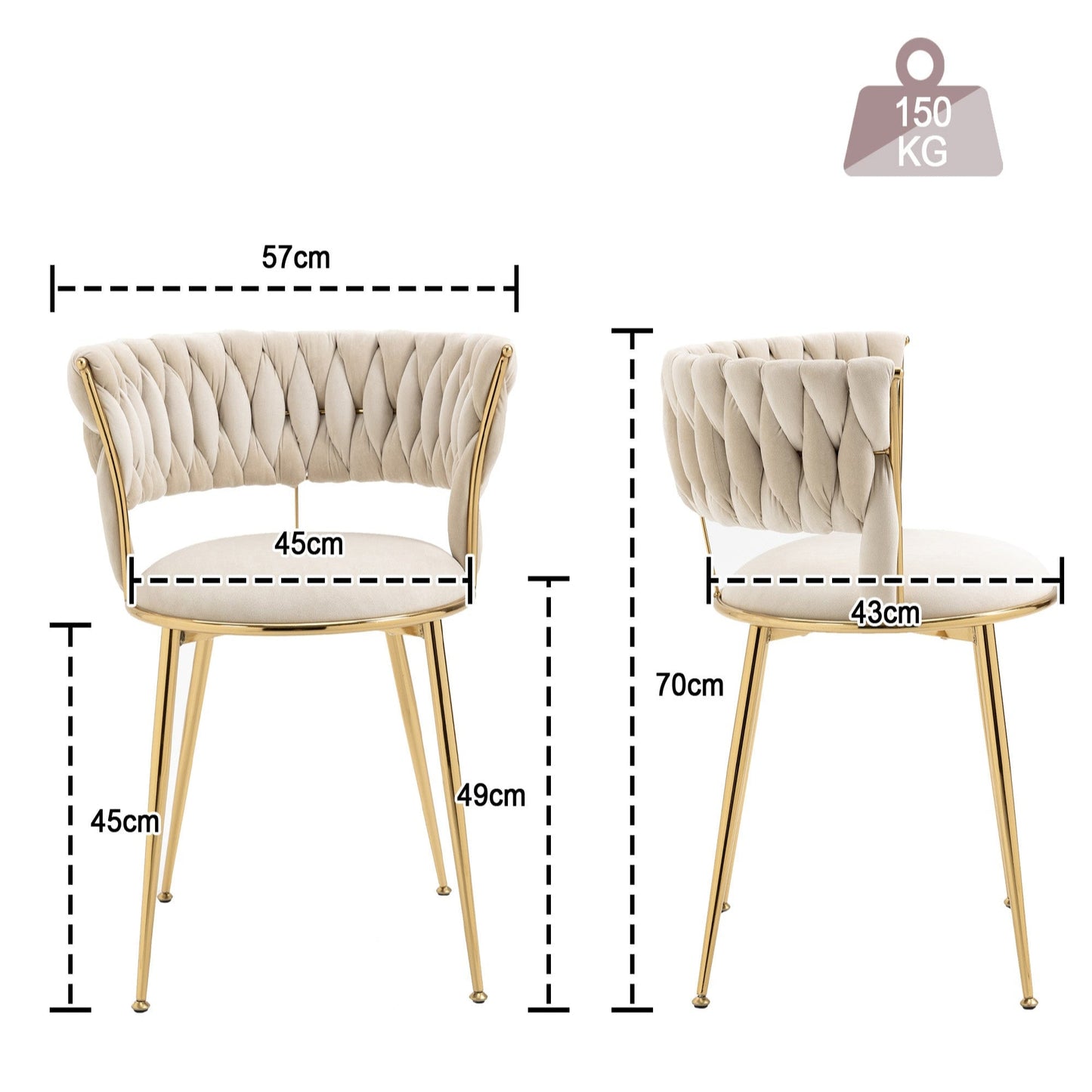 Elegant Ivory Velvet Dining Chairs Set of 2 with Finger-Shaped Backrest & Armrests
