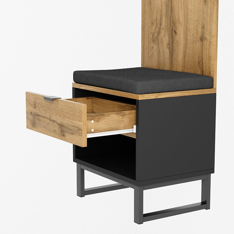 Complete Wardrobe Set with Shoe Stool, Cushion, Front Hanging Hooks, and Drawers