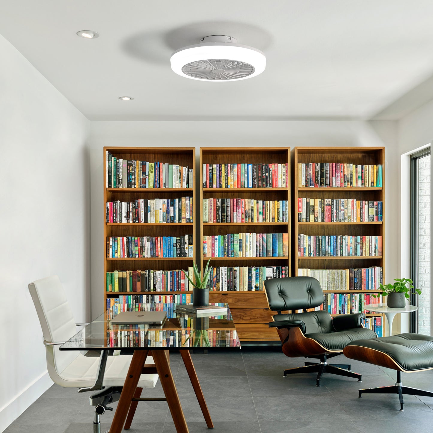 18" Enclosed Bladeless Ceiling Fan with Light & Remote, Modern Low Profile Flush Mount for Bedroom, Kitchen, Dining Room