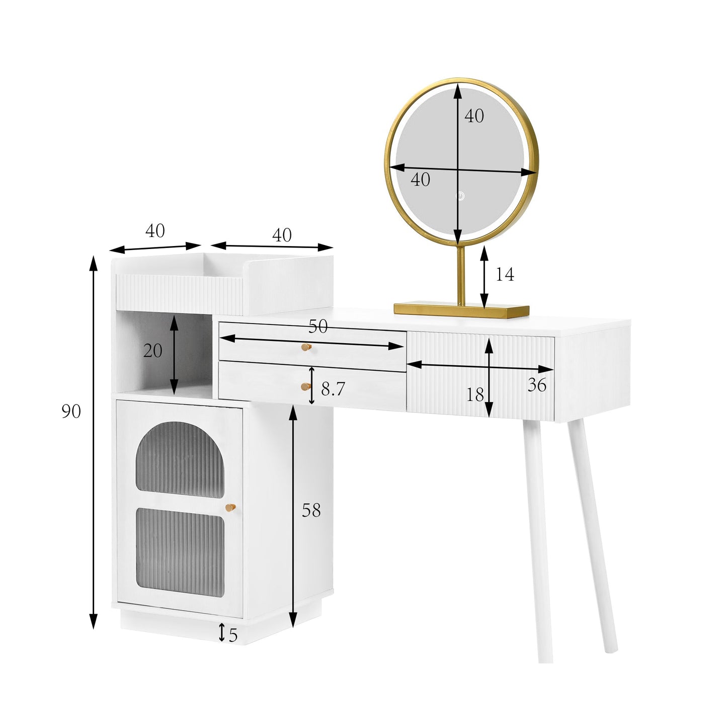 Elegant Vanity Table Set with 3-Color LED Mirror, 3-Drawer Wooden Dressing Table - 120x90x40 cm