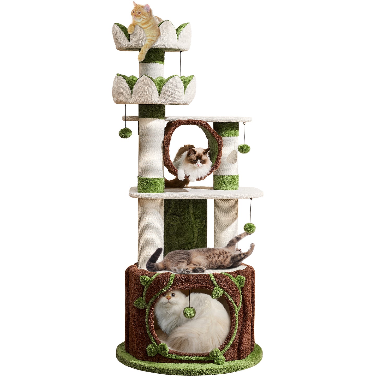 73" Deluxe Lotus Cat Tree for Indoor Adult Cats up to 20 lbs, XXL Heavy Duty Base Cat Furniture with Large Apartment, Bed, Tunnel, Scratching Post, Large Platform