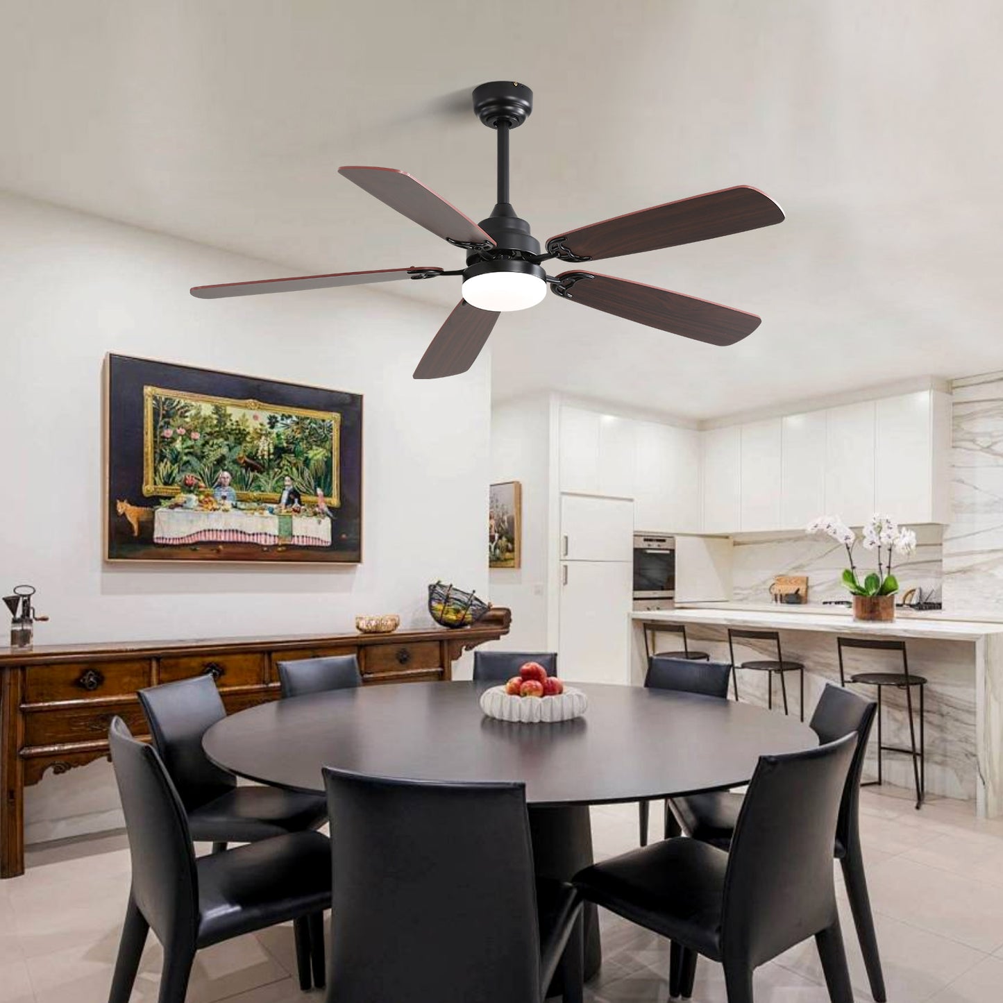52" Classics Ceiling Fan with Dimmable LED Light, 6-Speed Wind, 5 Blades, Remote Control & DC Motor