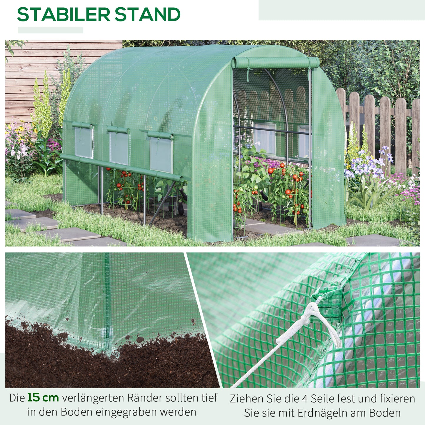 Plastic greenhouse 2.95x2x2m tunnel walkable with 6 windows UV protection for plant cultivation in the garden