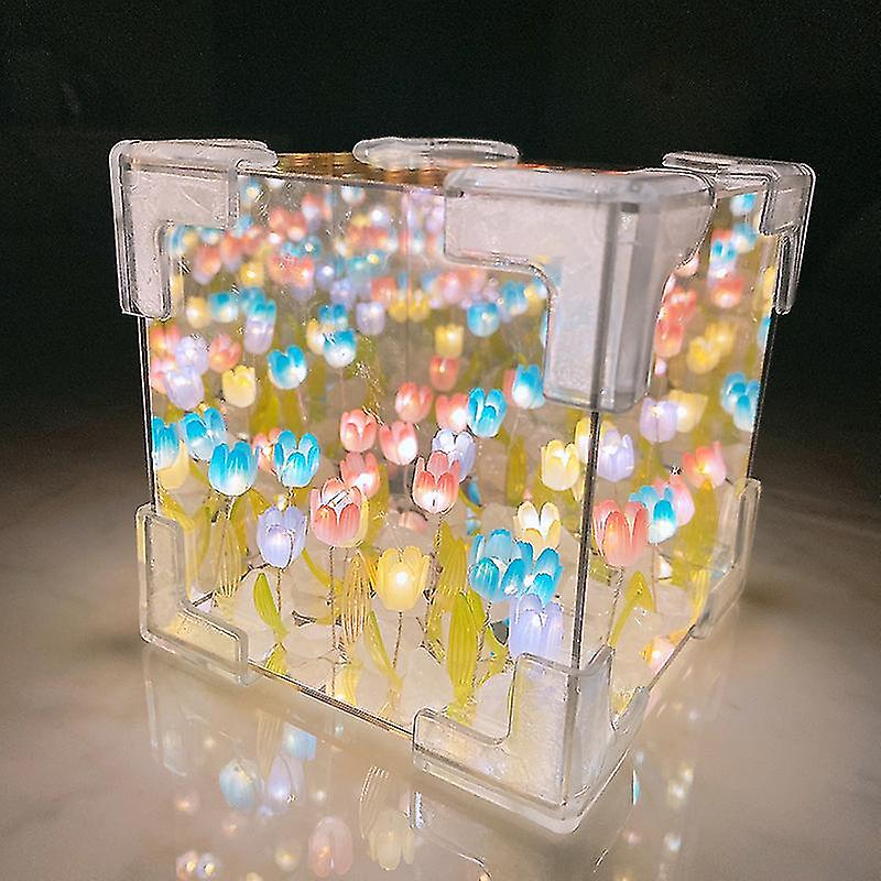 (Y)Tulip Flower Night Light,Tulip Mirror Night Lamp Material Package,Mirror Night Lights Gifts for Girls, Couples, Home Decor