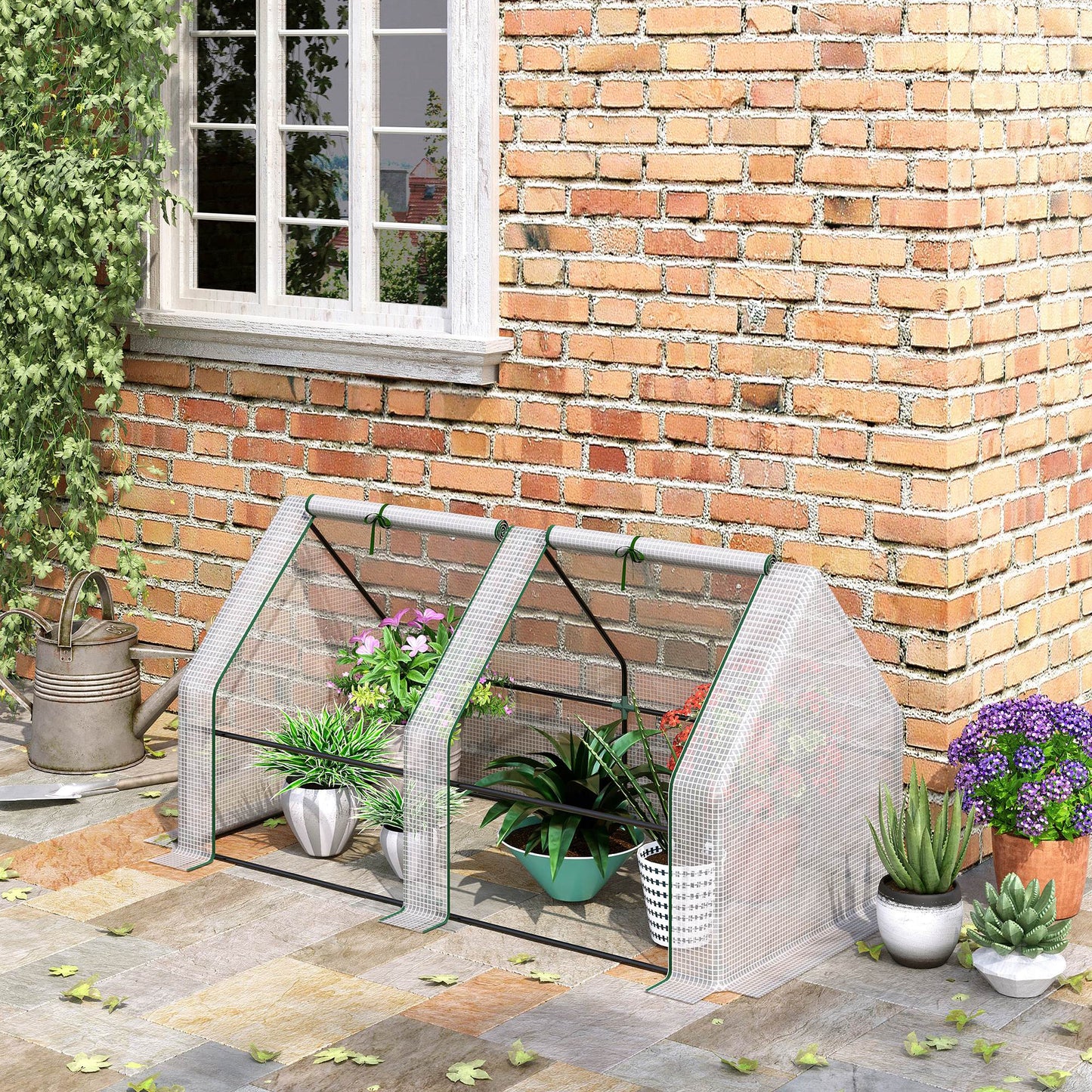 Film greenhouse with window, PVC greenhouse 120x60x60 cm, transparent tomato house & cold frame for plants