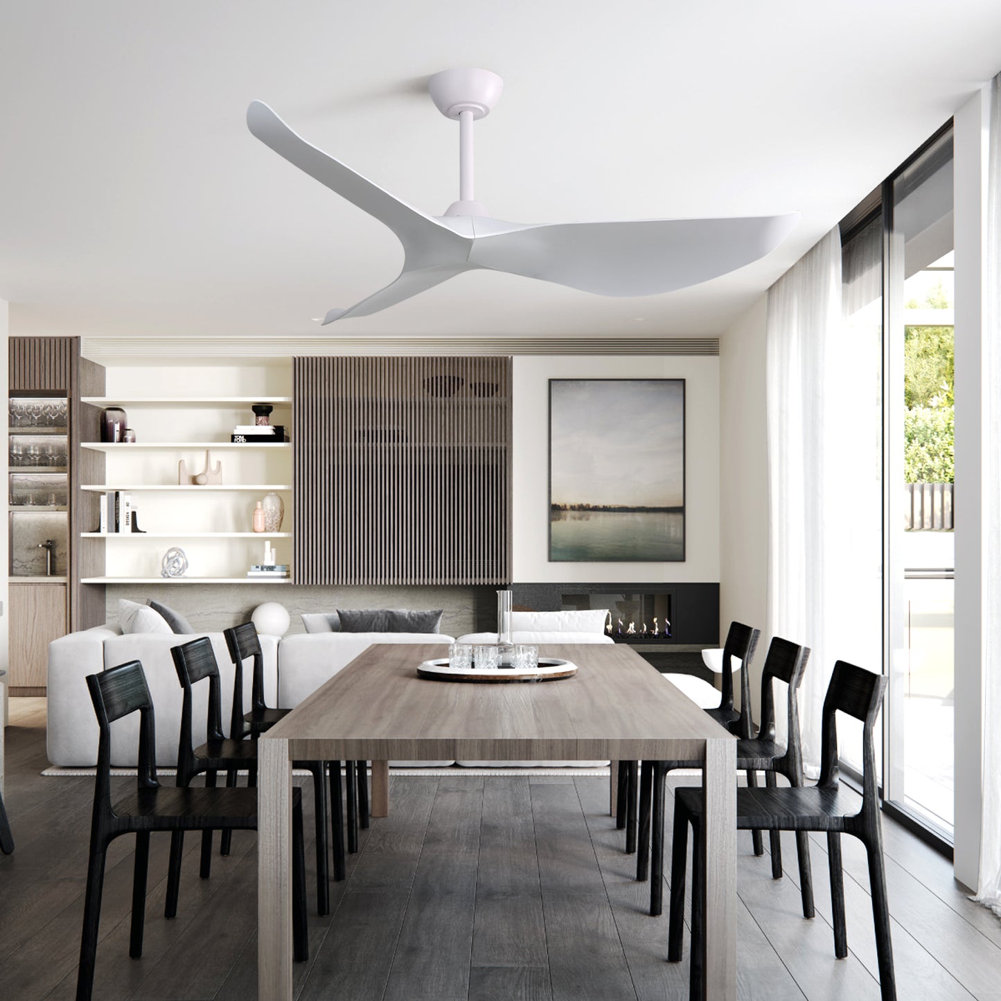 52" Indoor Ceiling Fan with 6-Speed Remote, 3 ABS Blades, Reversible DC Motor, White, Perfect for Living Room