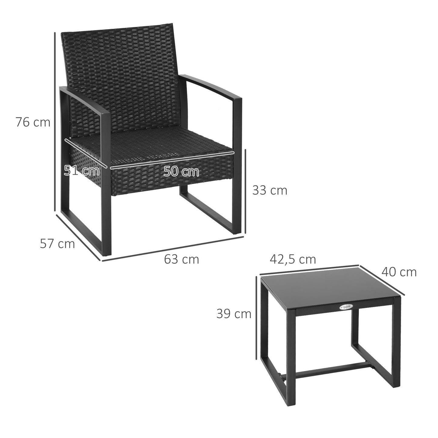 Polyrattan garden set, balcony furniture set with cushions, black, weatherproof, contemporary style, for patio and garden