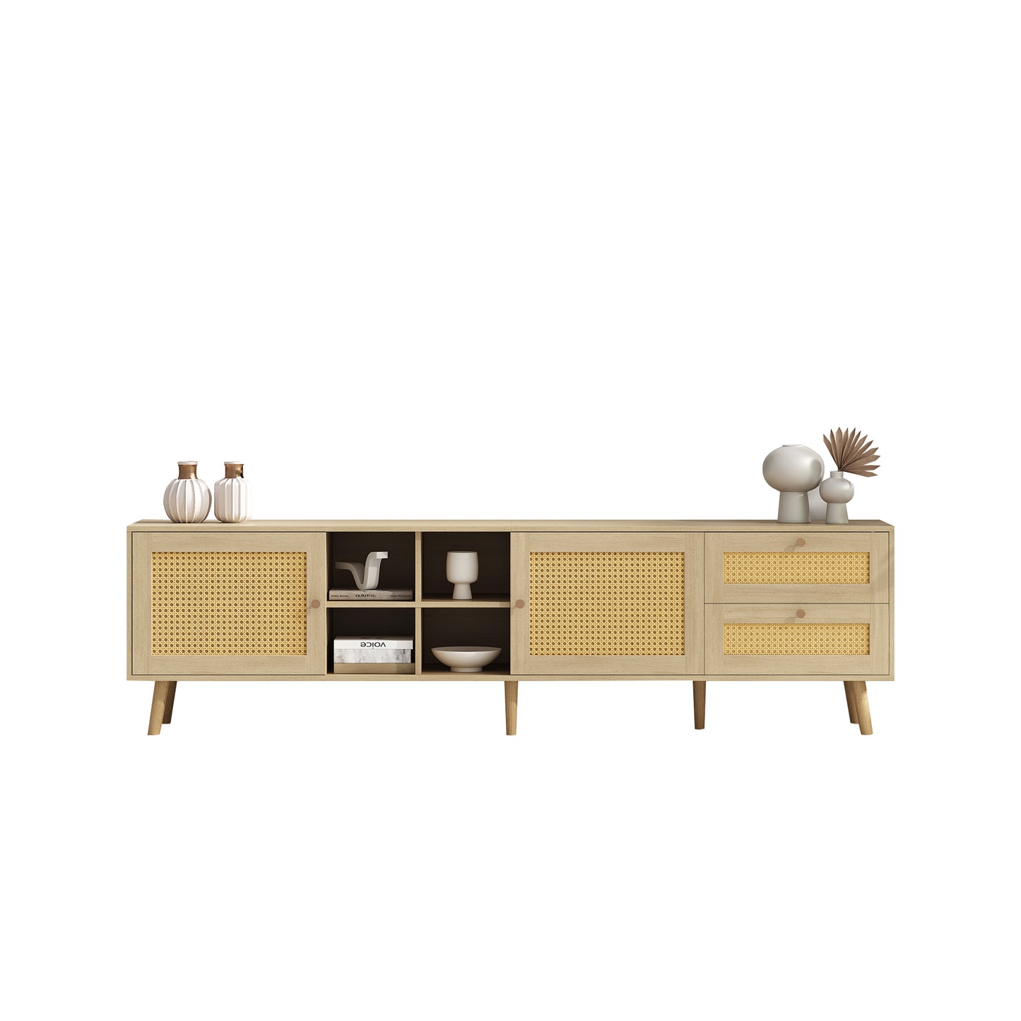 Elegant Wooden Rattan TV Cabinet - 180cm Wide for 80 inchesTV