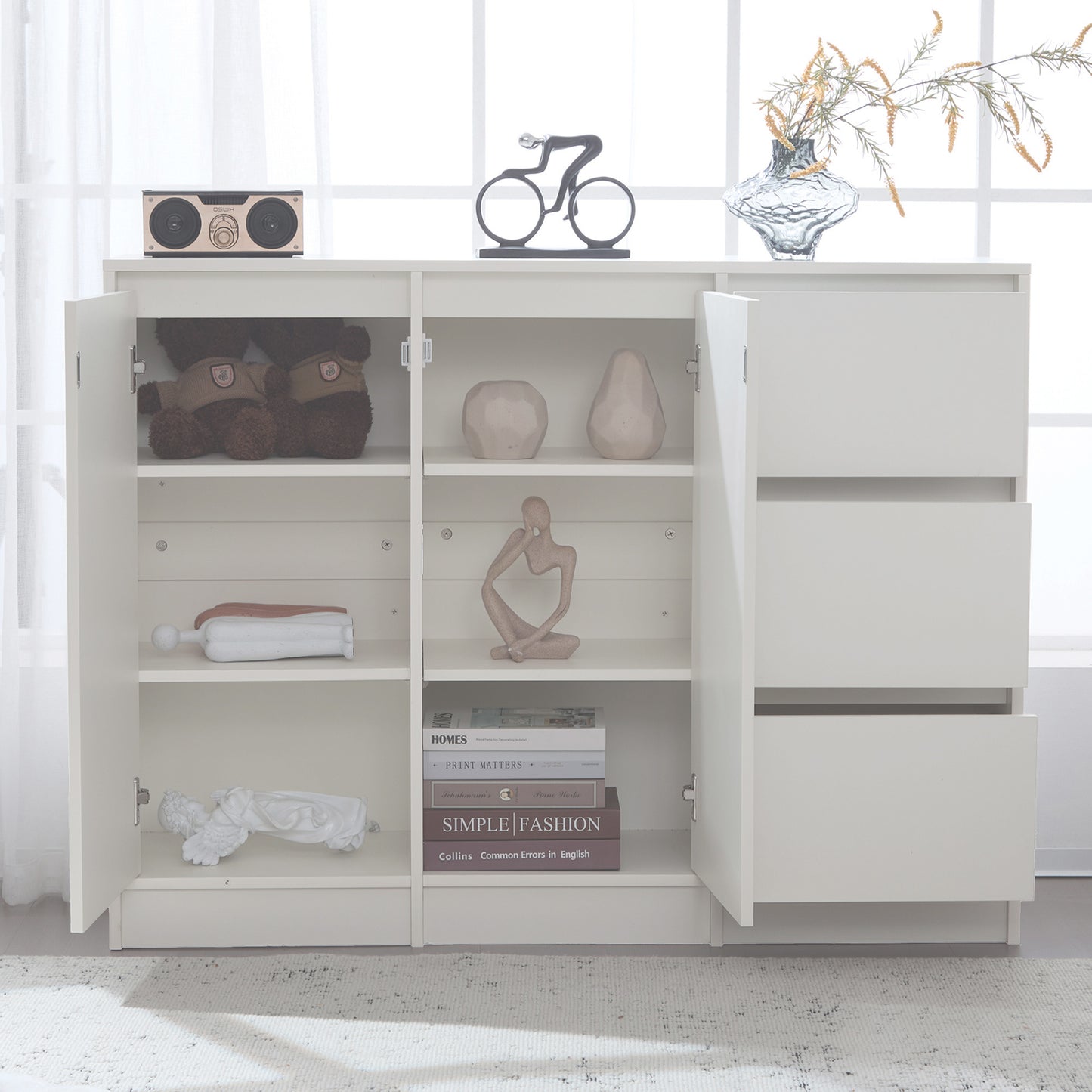 Modern Sideboard with Large Storage Space, Two Doors, Three Drawers, and Adjustable Shelf (120x90x35 cm)