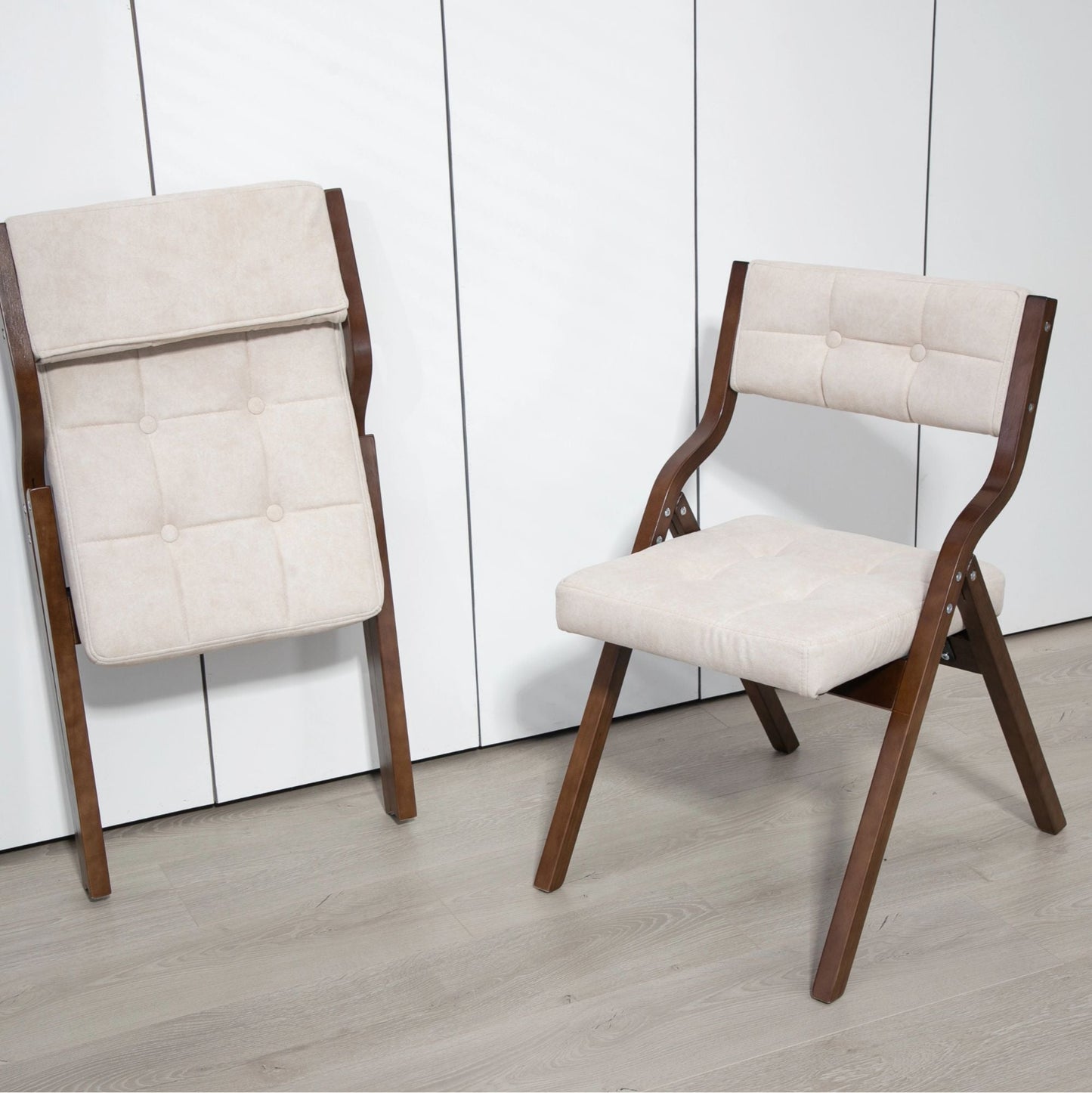 Folding Chairs with Cushion - Wooden Padded Chairs 2 Pack, Portable Dining Chairs for Kitchen, Office, Wedding, Party