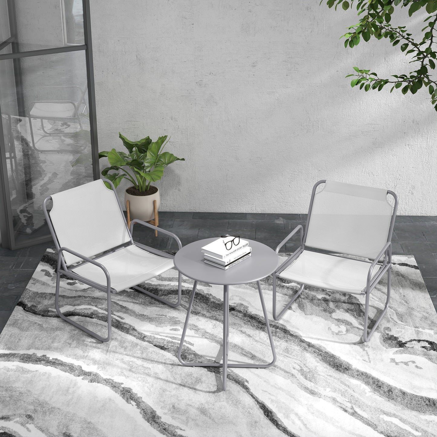 3-piece balcony furniture set, including 1 table and 2 chairs, for garden terrace, light grey