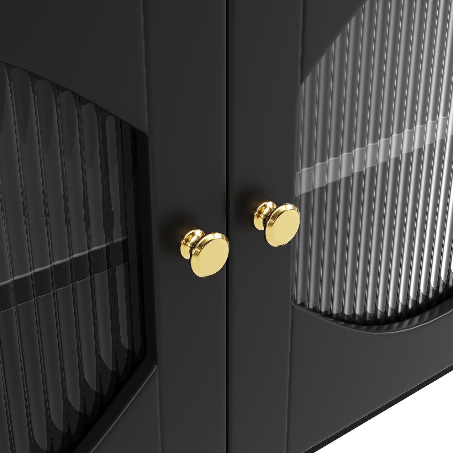 Modern Black Glass-Door Sideboard Buffet Cabinet