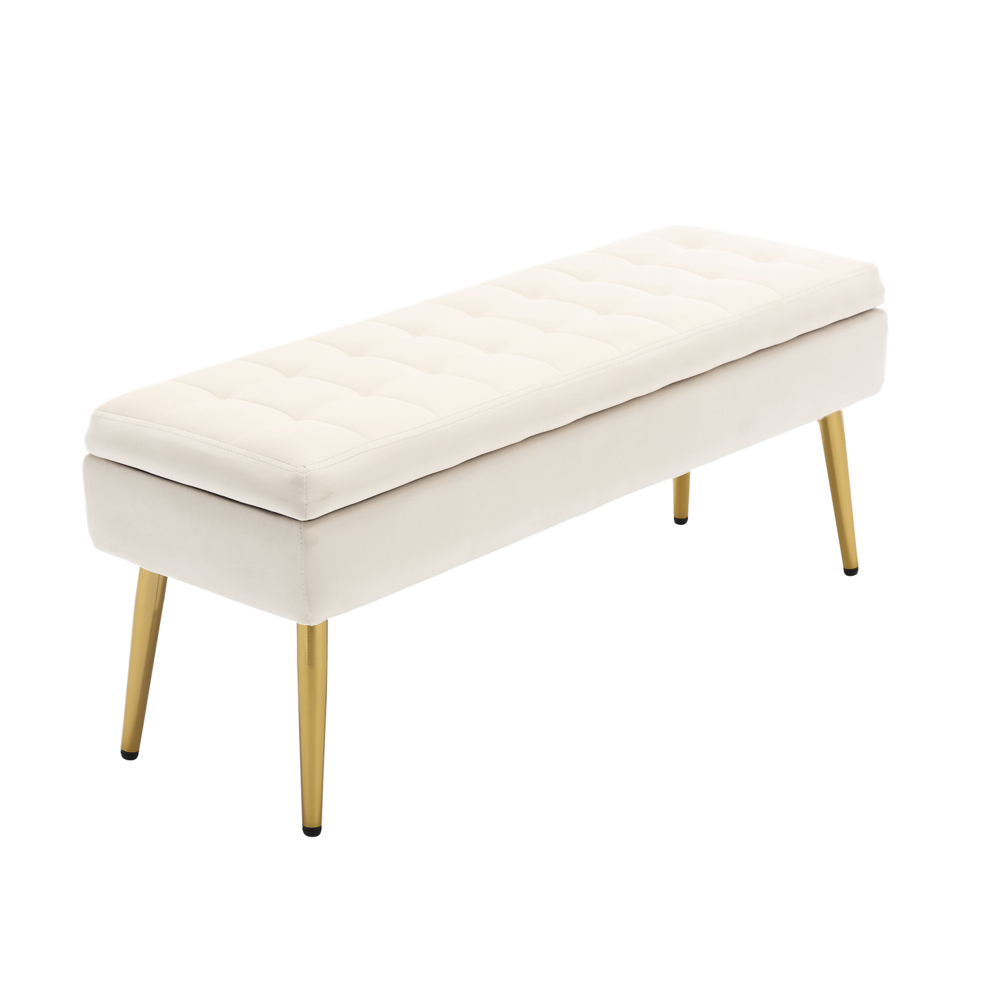 Modern Minimalist Upholstered Velvet Storage Bench with Gold Metal Legs