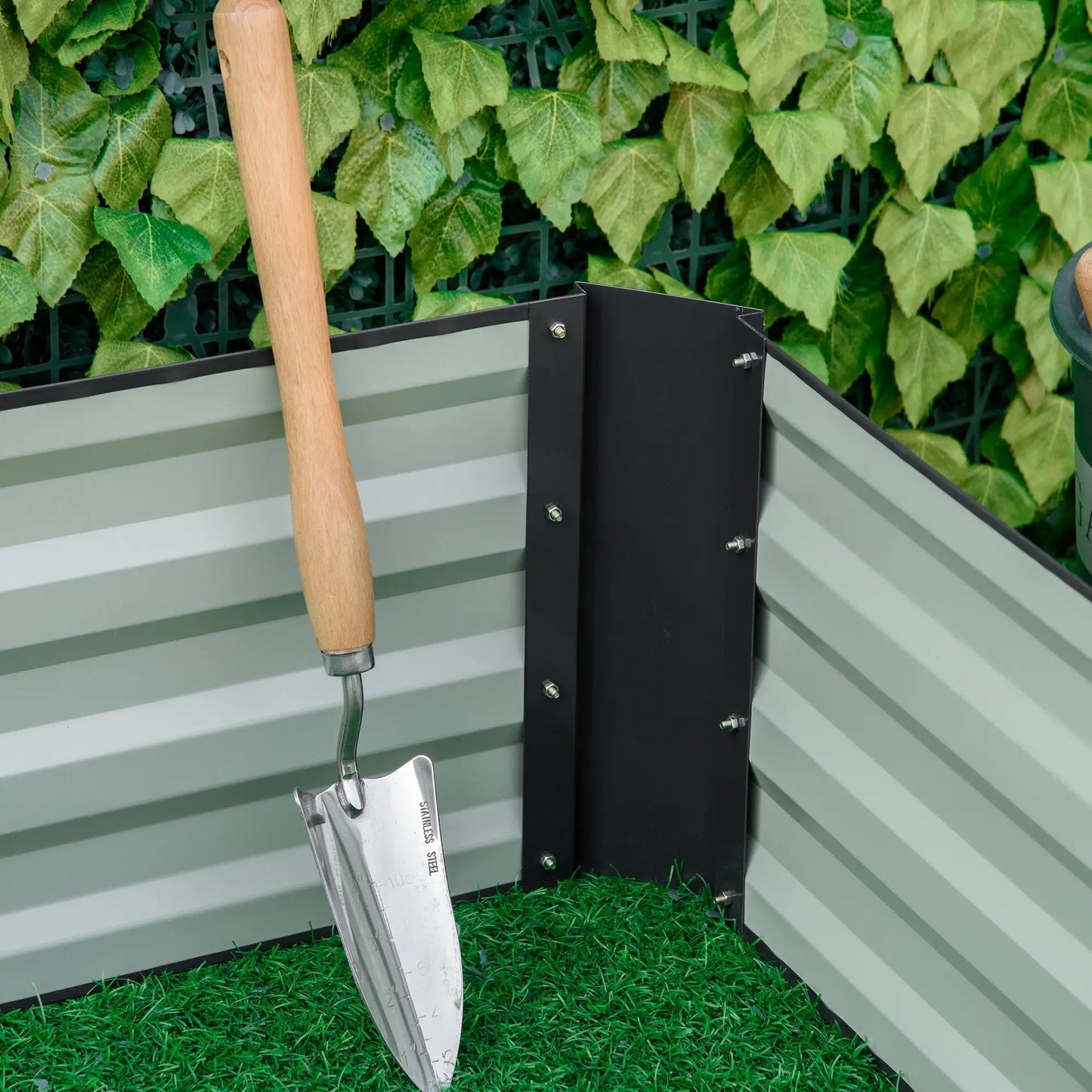 Steel raised planter bed, open bottom, easy to assemble, 95L x 90.5W x 29.8H cm, grey